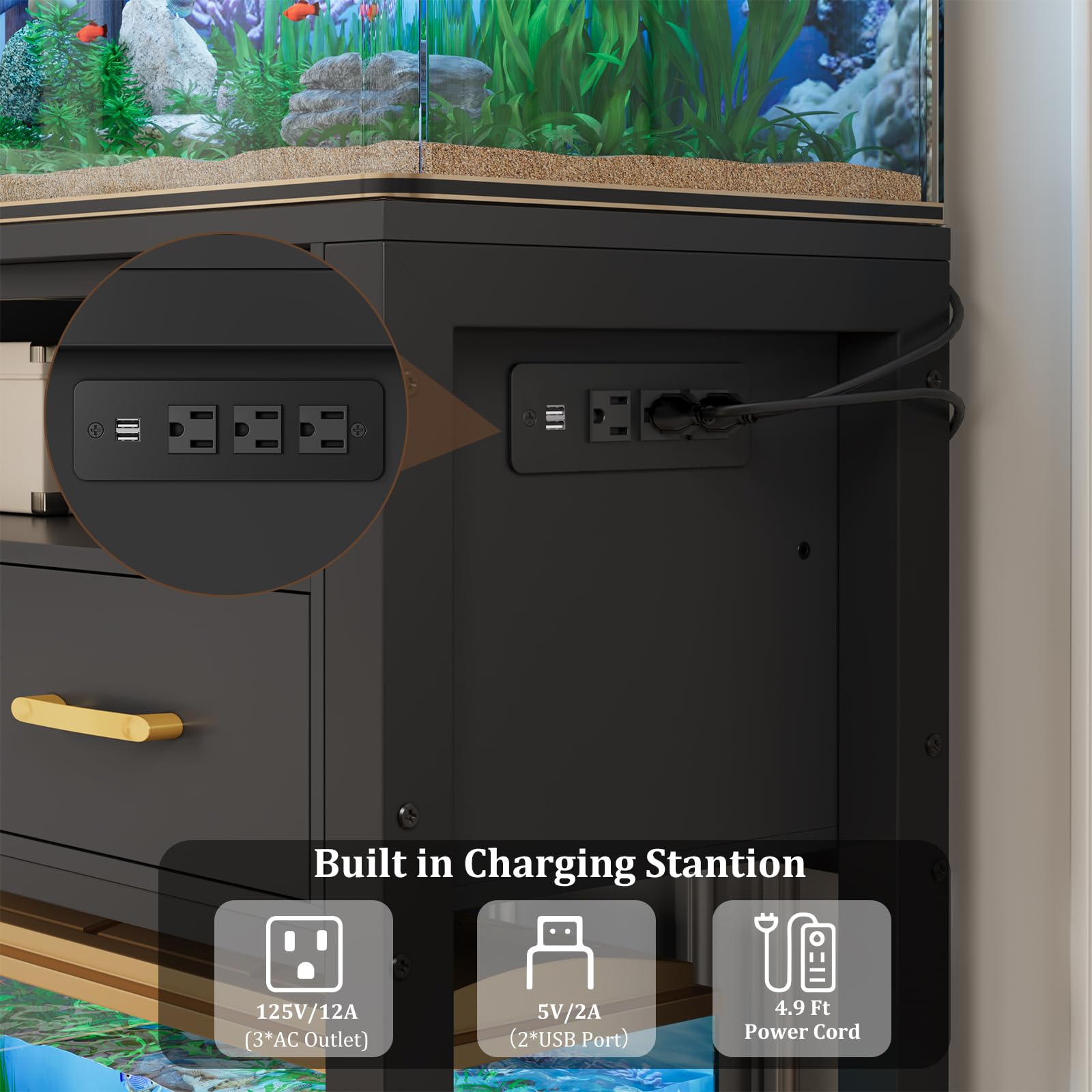 40-50 Gallon Aquarium Stand with Stable Metal Frame & Power Outlet, Heavy-Duty Fish Tank Stand with Waterproof Mat, 800LBS Capac