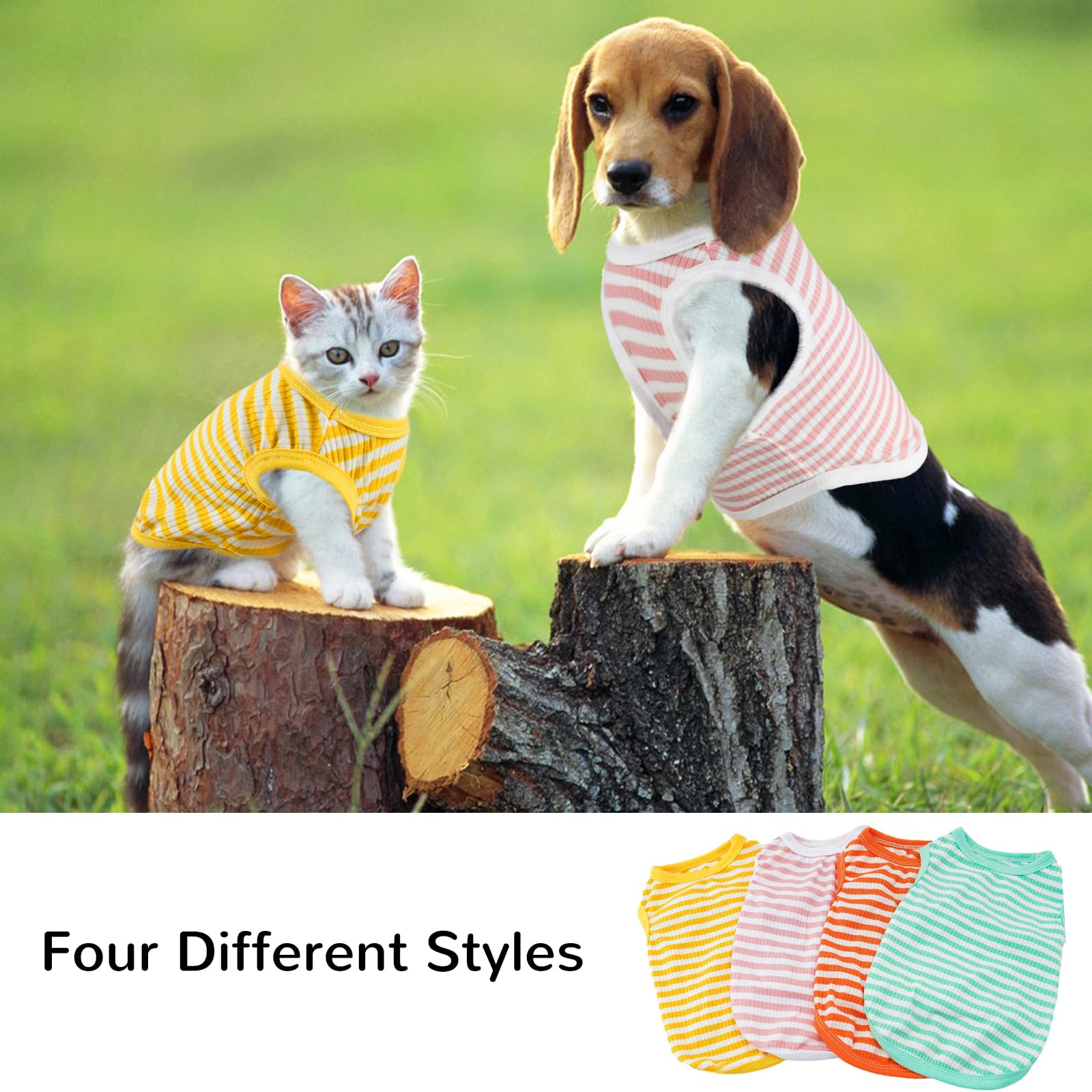 Vehomy 4Pcs Dog Stripe Shirts Dog Stretchy Vest Shirt Puppy Kitten Soft Cotton Tank Top Dog Cat Shirt Sleeveless Clothes For Sma