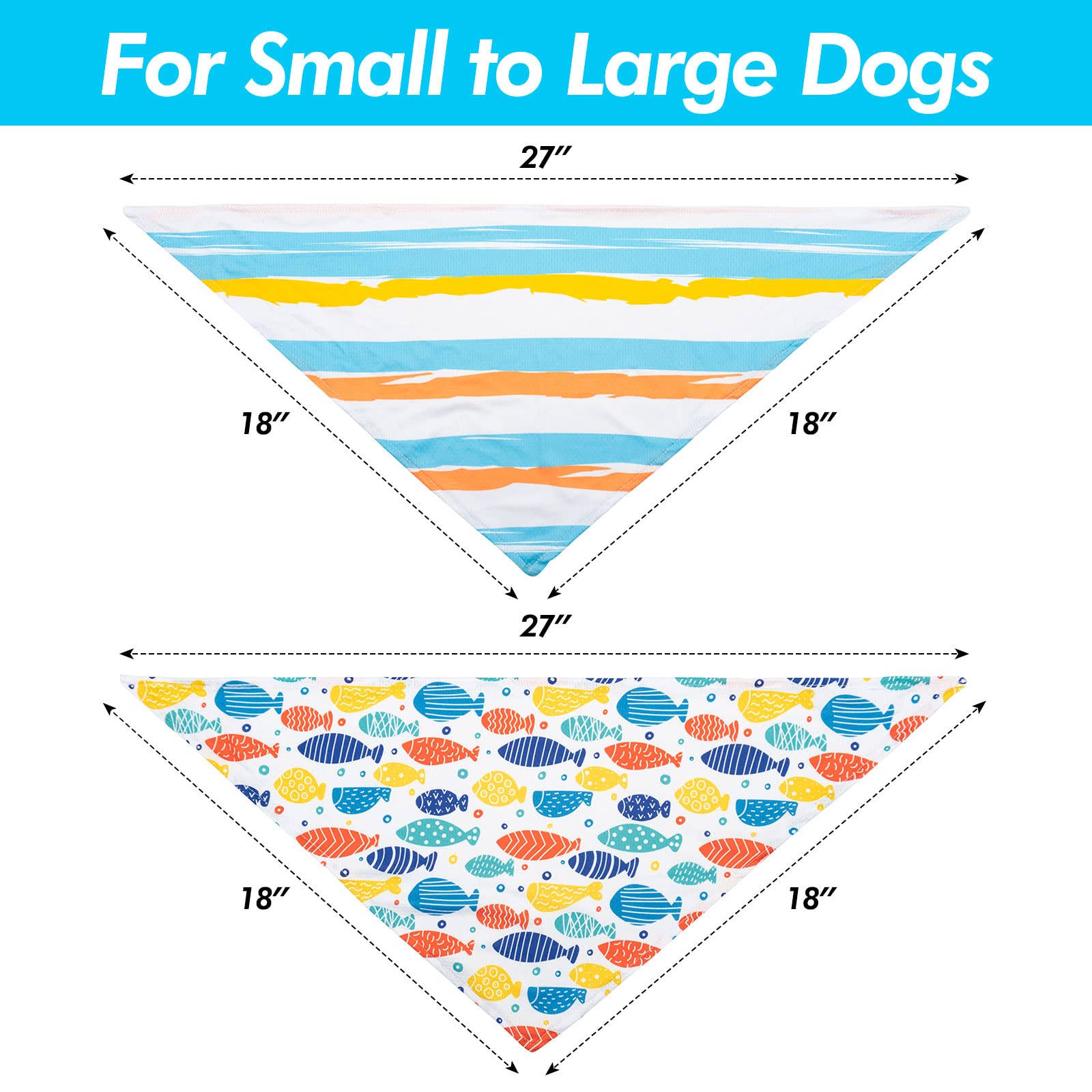 Cyeollo 2 Pack Dog Cooling Bandanas Summer Chill Out Pet Bandana Fish Print Breathable Soft Scarf Collar For Small Medium Large
