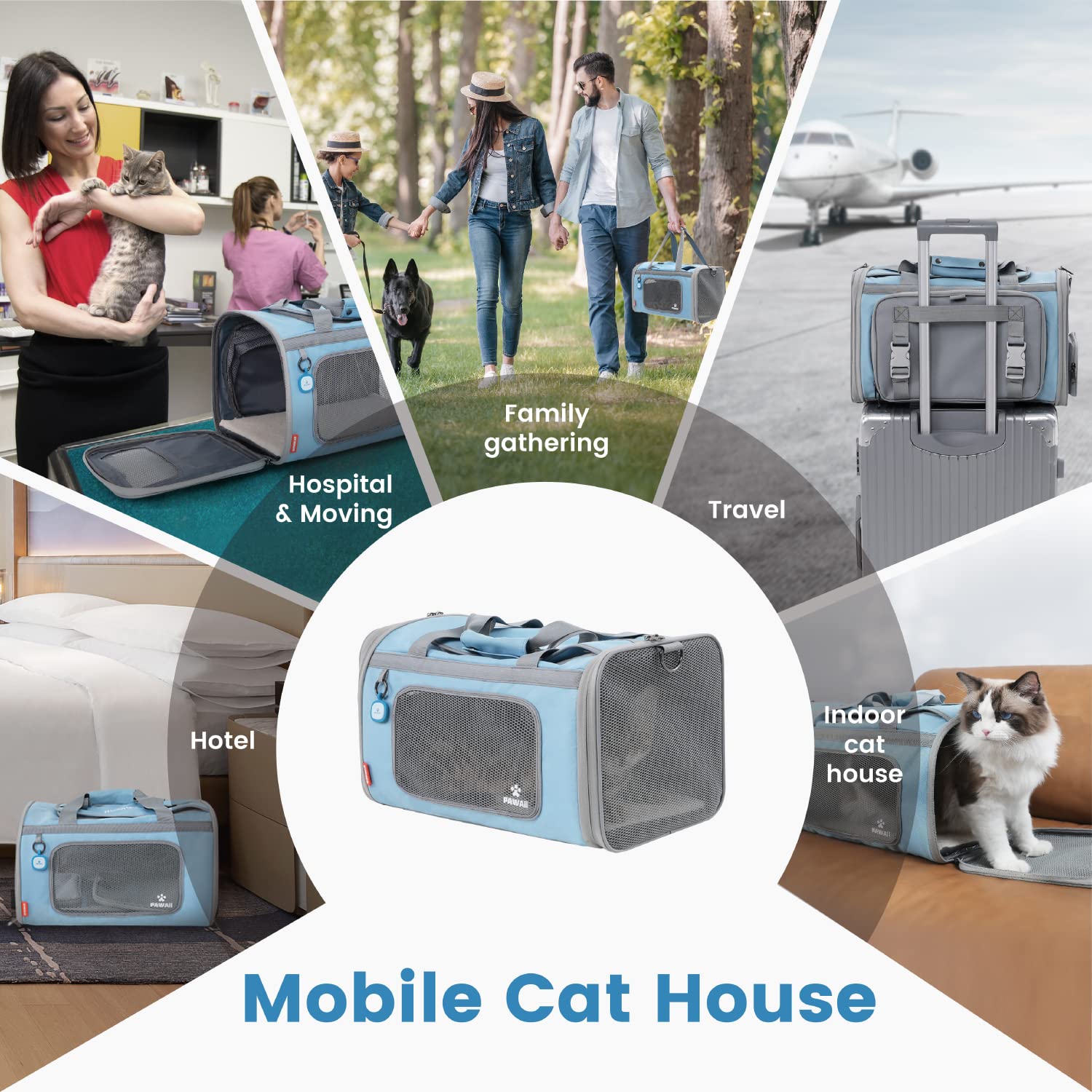 Pawaii Airline Approved Cat Carrier, Cat Carrier With Id Tag, Collapsible Pet Travel Carrier, Foldable, Protable, Travel Friendly, Comfortable, Convenient Pet Travel Carrier