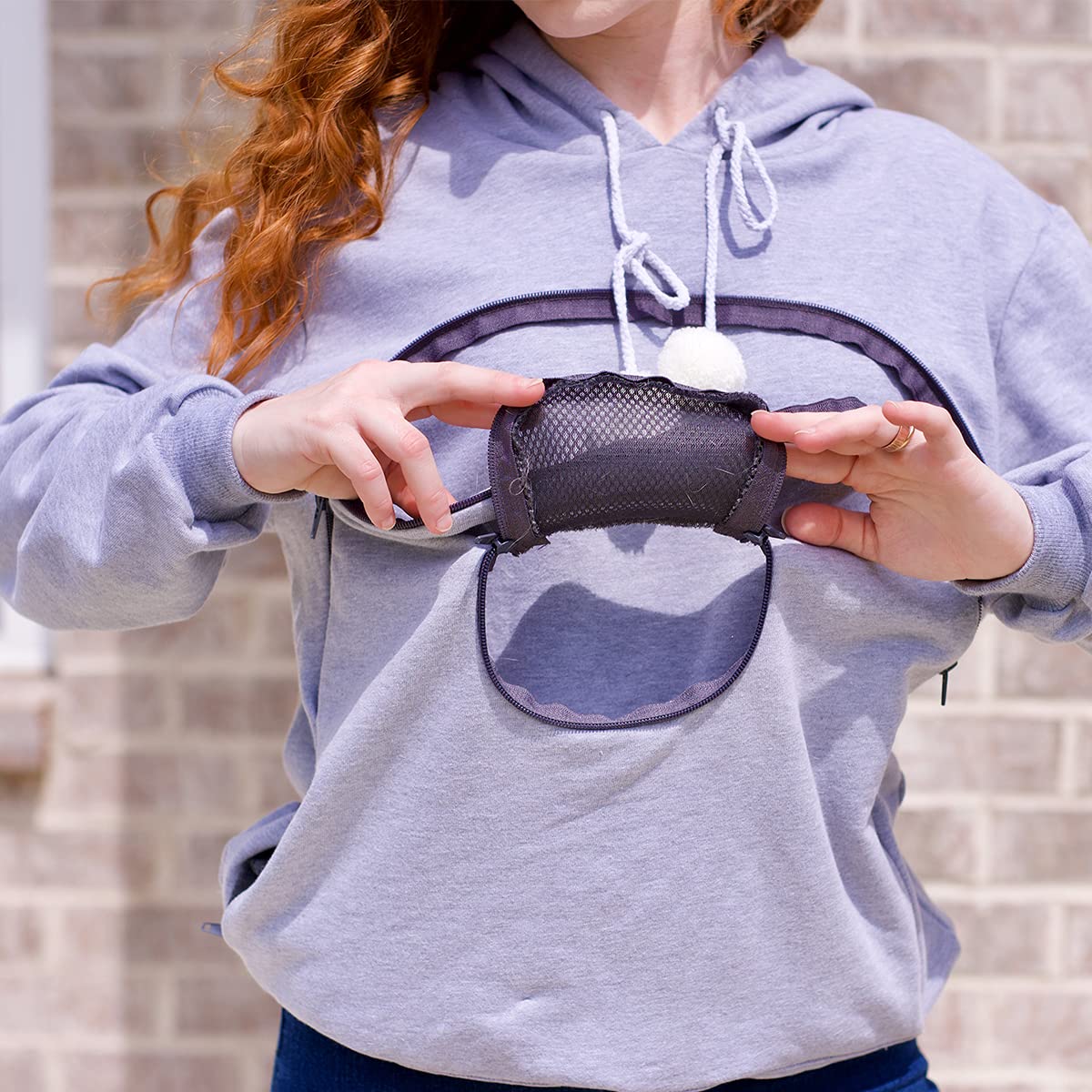 Alyc Unisex Hoodies Pet Holder Cat Dog Large Pouch Carriers Pullover With Cat Printing Sweatshirt (Light Grey-L)