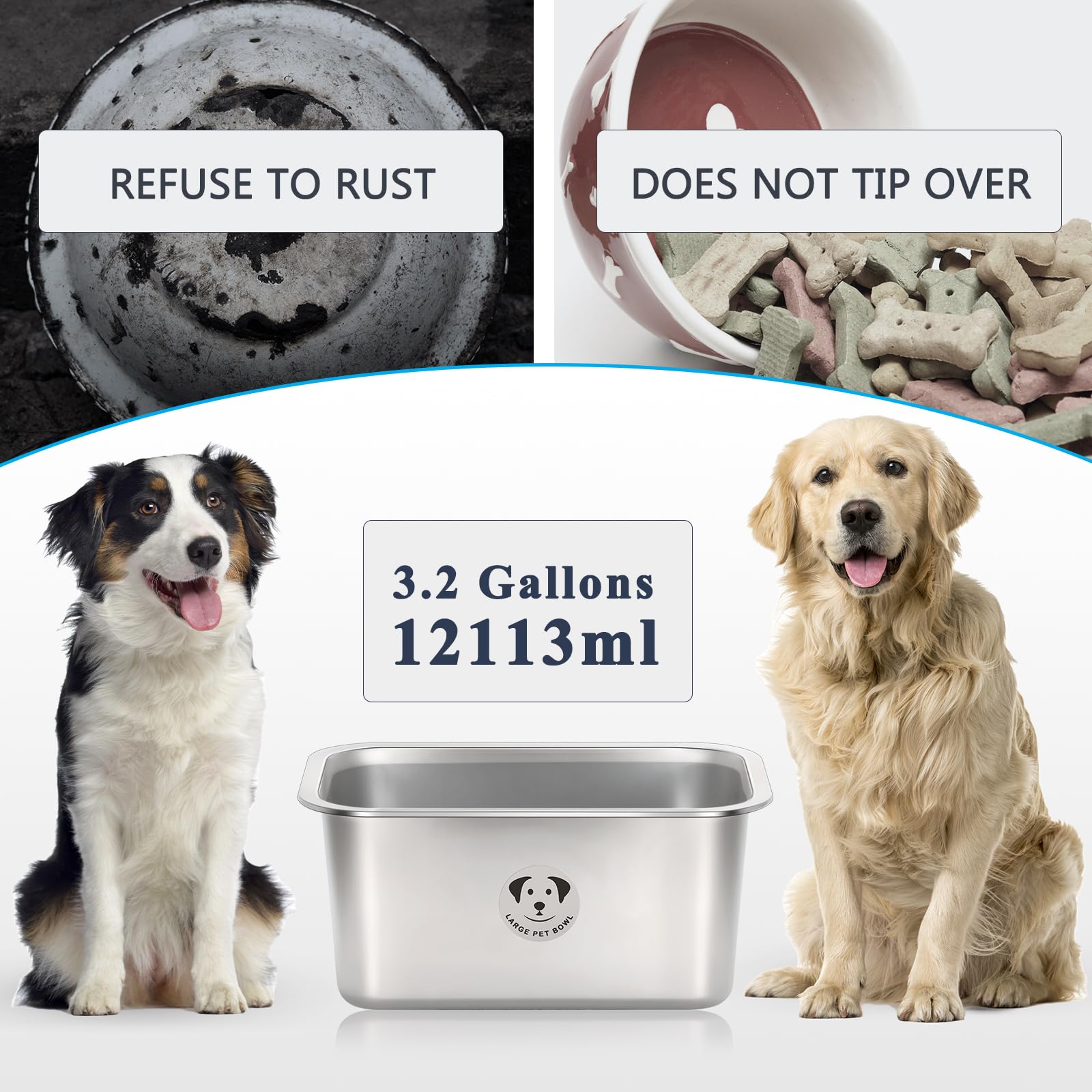 Stainless Steel Dog Bowls for Large Dogs, High Capacity Metal Dog Food Bowls, Food and Water Bowl for Larges, X-Large, and Big D