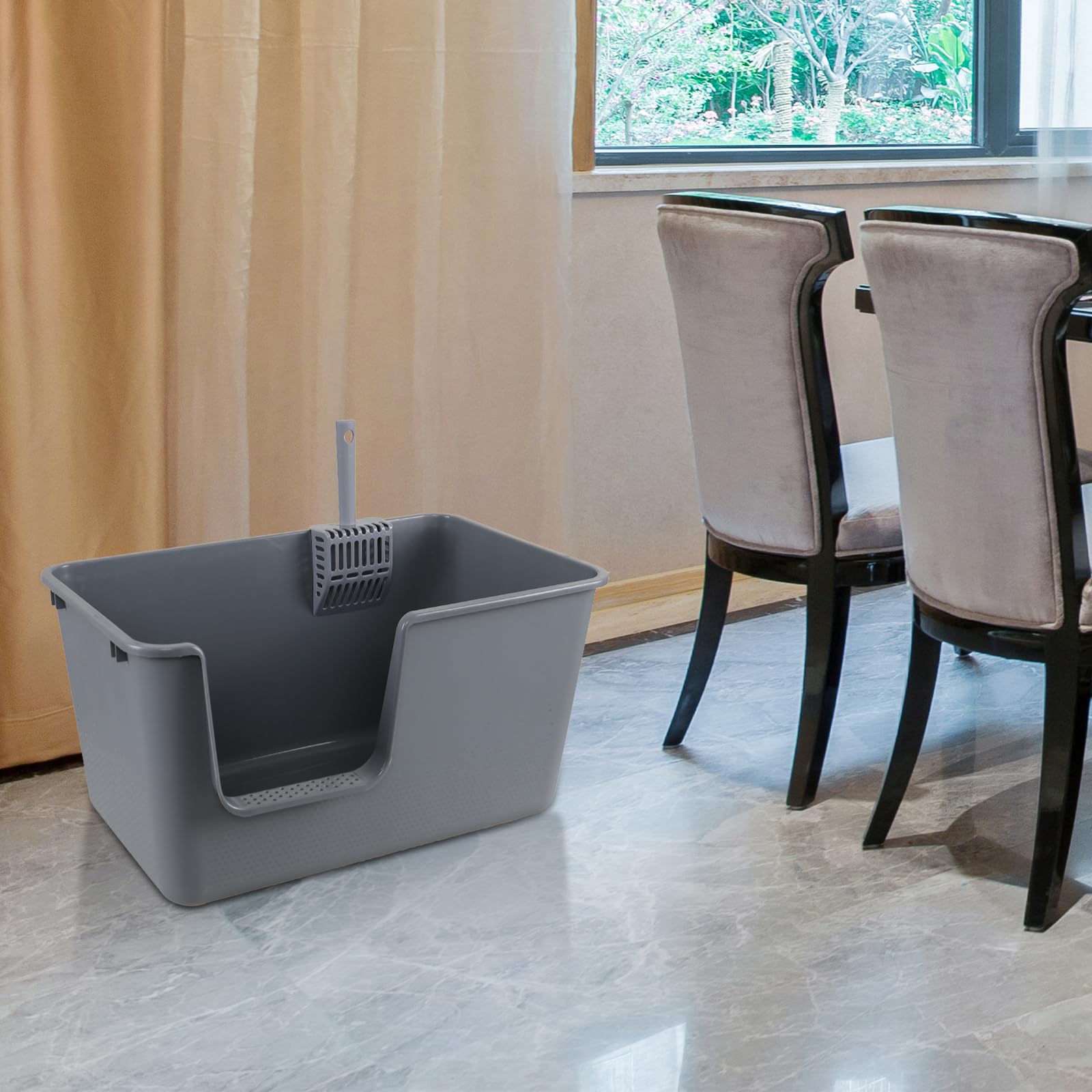 Callyne Set Of 4 Large Open Top Cat Litter Box, Anti-Splashing High Side Cat Litter Tray With Litter Scoop, 24.33'' X 15.16'' X