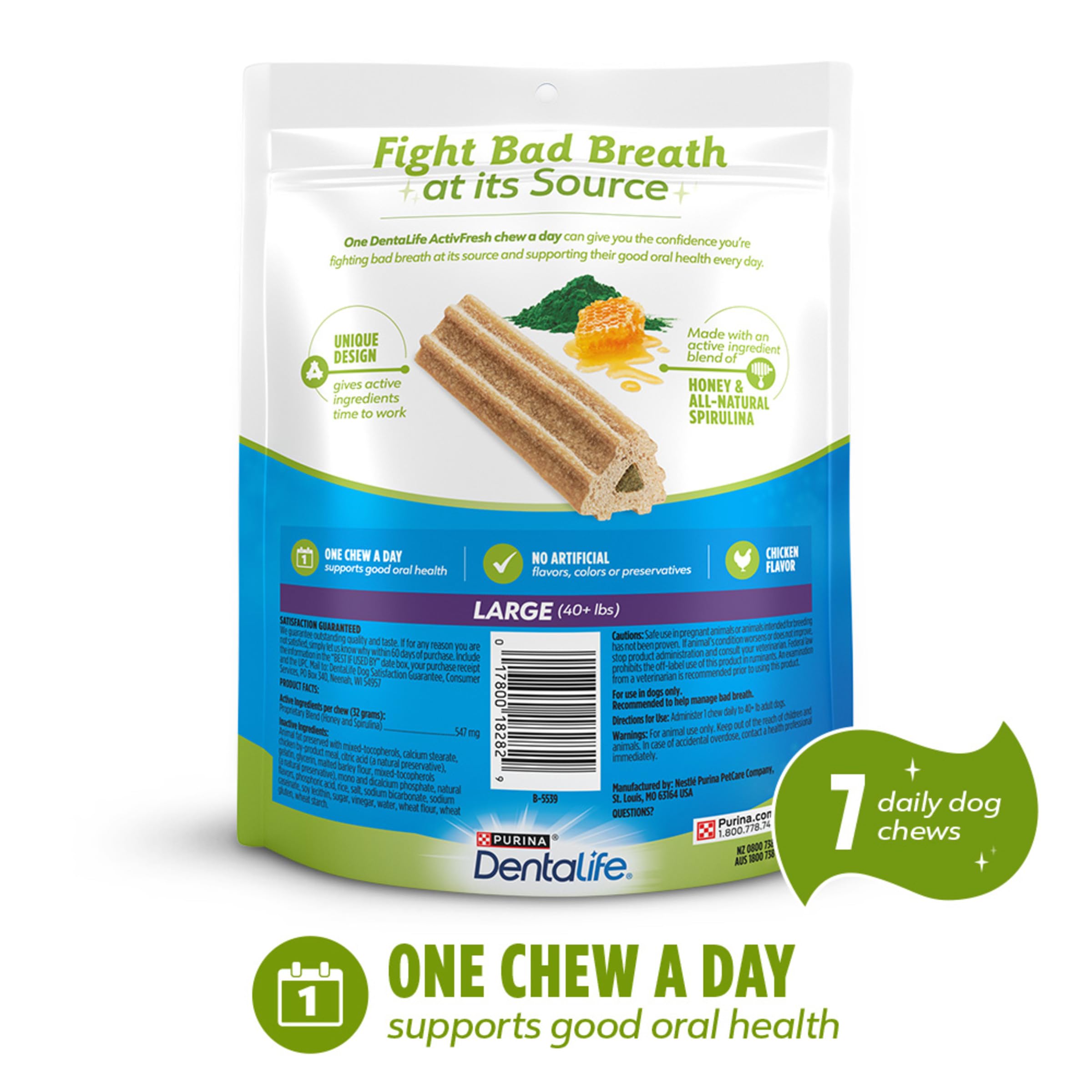 Purina DentaLife ActivFresh Chicken Flavor Large Breed Adult Dog Dental Chews - 7 Count (Pack of 5)