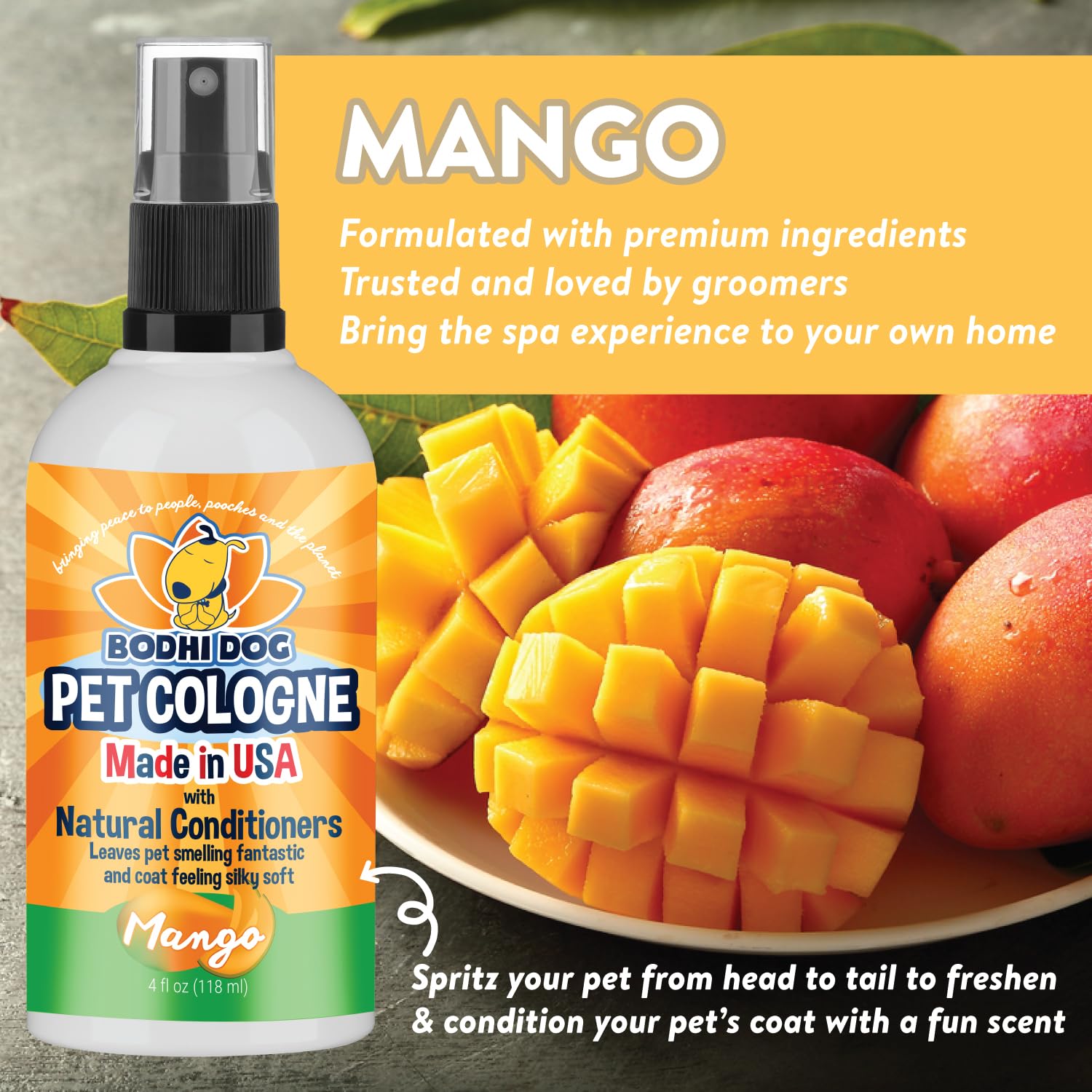 Bodhi Dog Natural Dog Cologne | Premium Scented Deodorizing Body Spray For Dogs & Cats | Neutralizes Strong Odors | Dog Perfume With Natural Dog Conditioner | Pet Supplies (Mango, 4 Fl Oz (Pack Of 1)