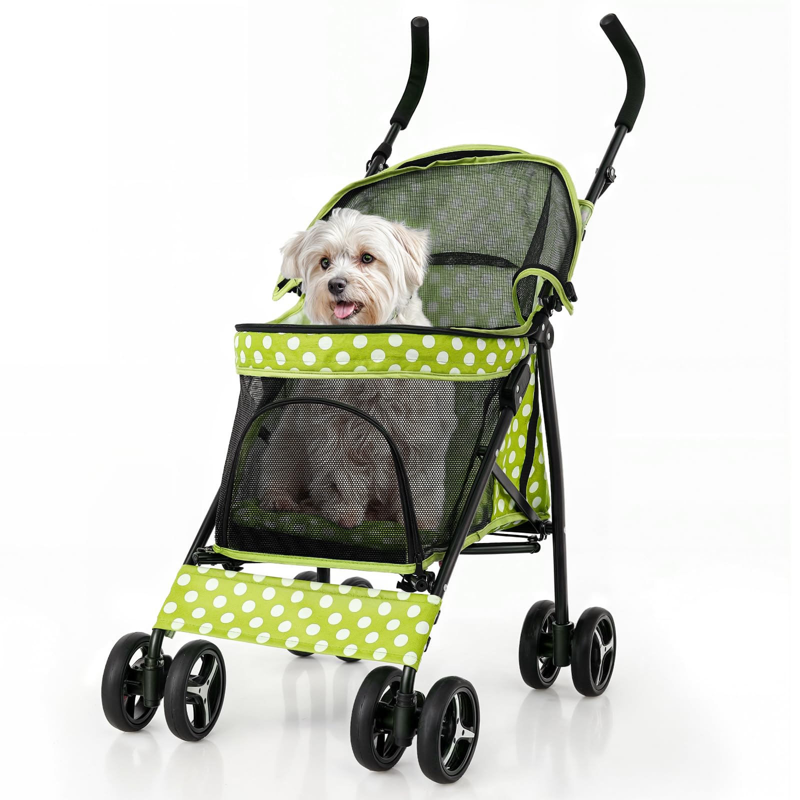 Polias Dog Stroller, 4 Wheels Pet Stroller For Cats With Storage Bag&Visible Mesh, Easy-Fold Umbrella Shaped Cat Stroller And Pe