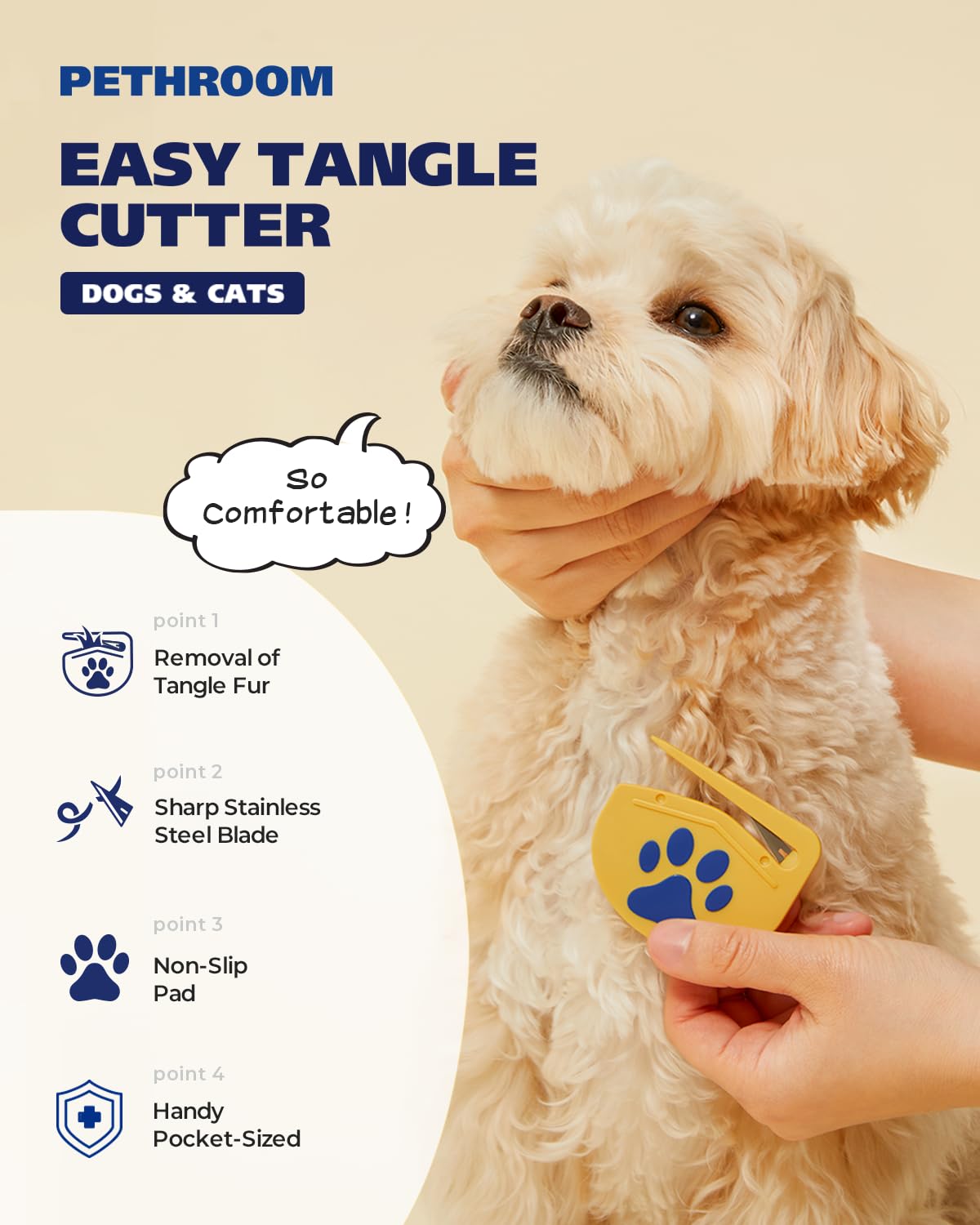 [Pethroom] Matt Splitter For Dogs & Cats | Professional Dematting Tool With Steel Blade | Easily Removes Knots, Mats & Tangles |