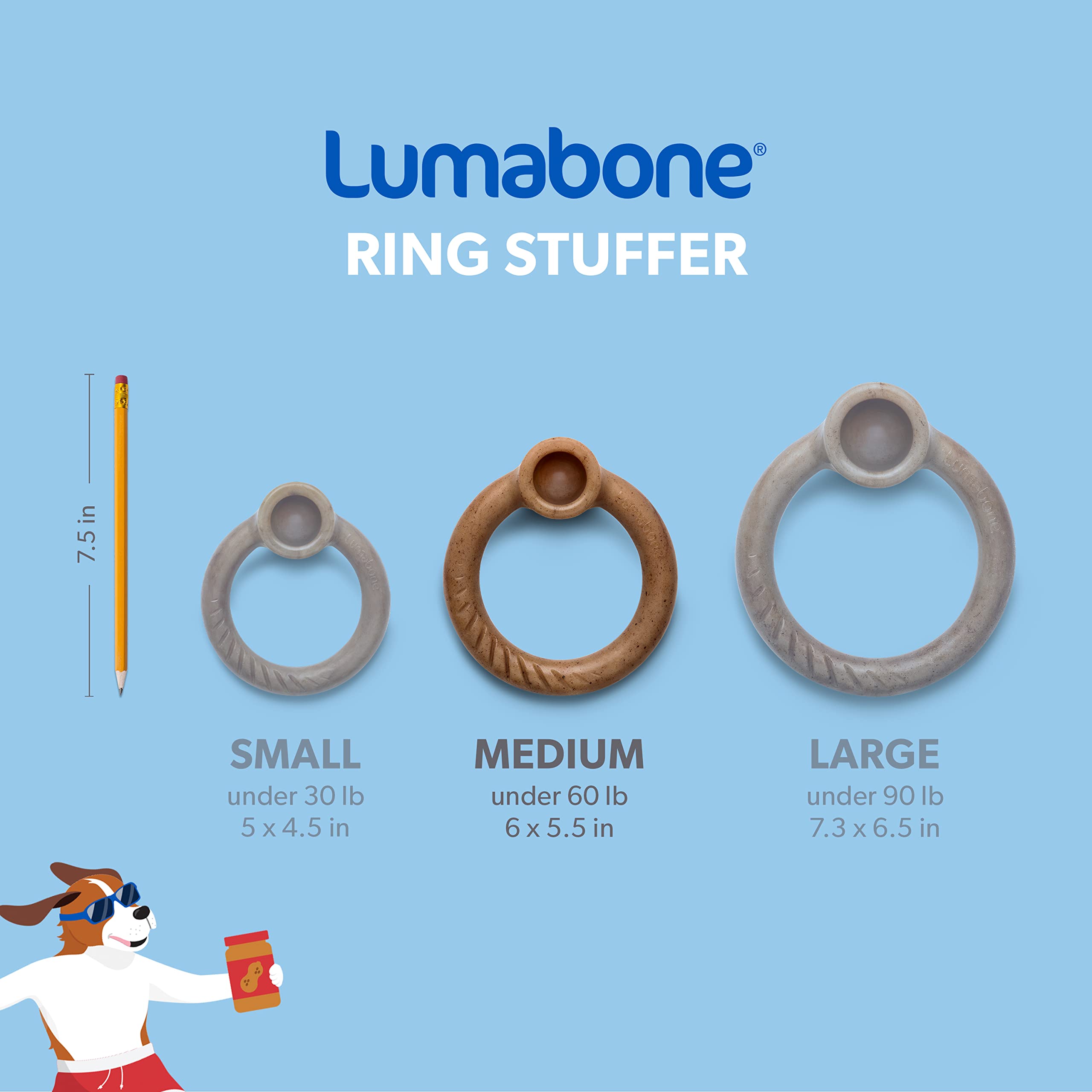 Lumabone Ring Stuffer Durable Chew Toy For Aggressive Chewers, Dog Toys For Aggressive Chewers, Dog Toys, Real Bacon, Made In Usa, Medium