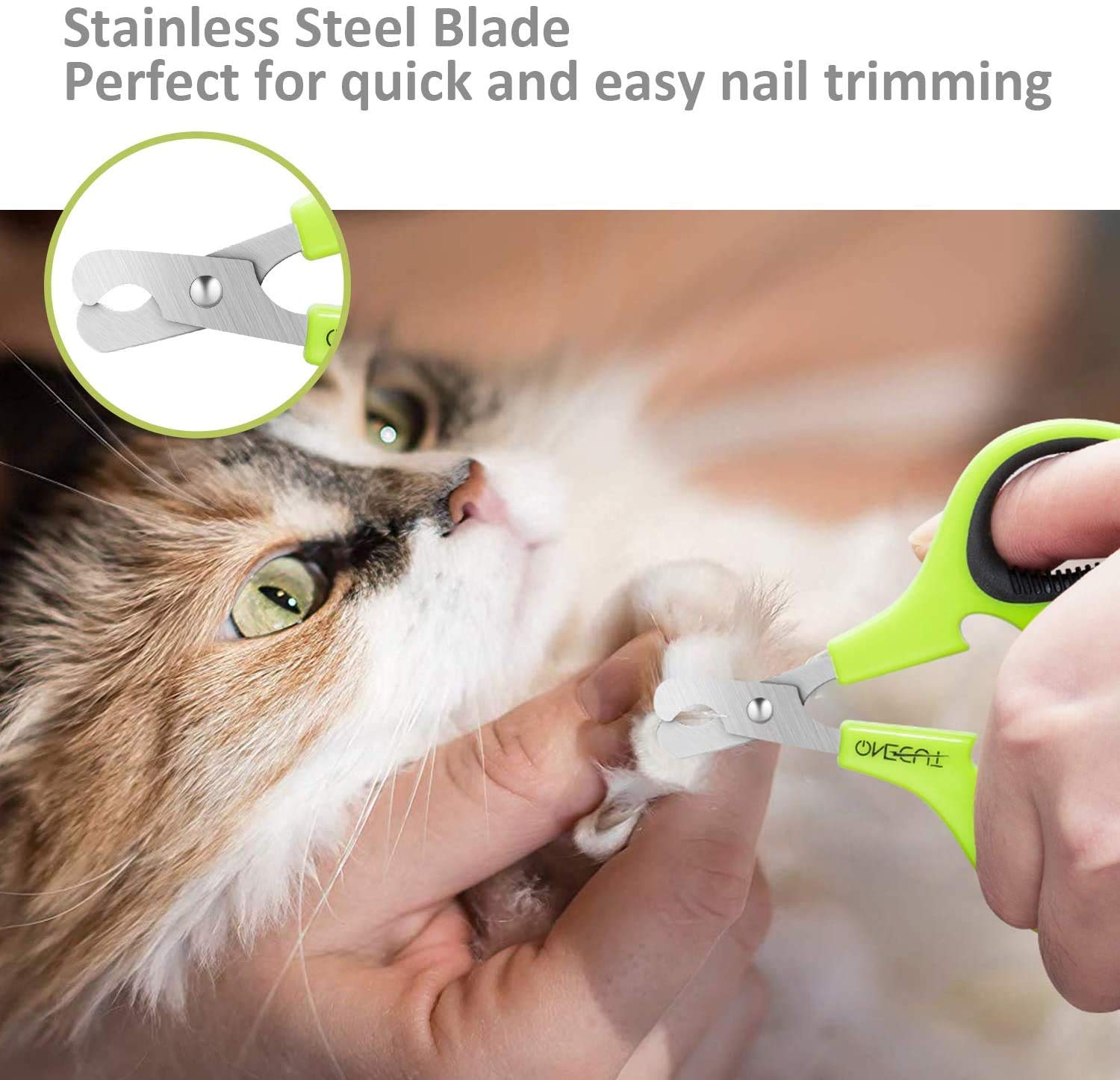 Onecut Pet Nail Clippers, Update Version Cat & Kitten Claw Nail Clippers For Trimming, Professional Pet Nail Clippers Best For A Cat, Puppy,Rabbit, Kitten & Small Dog,Sharp & Safe (Green)