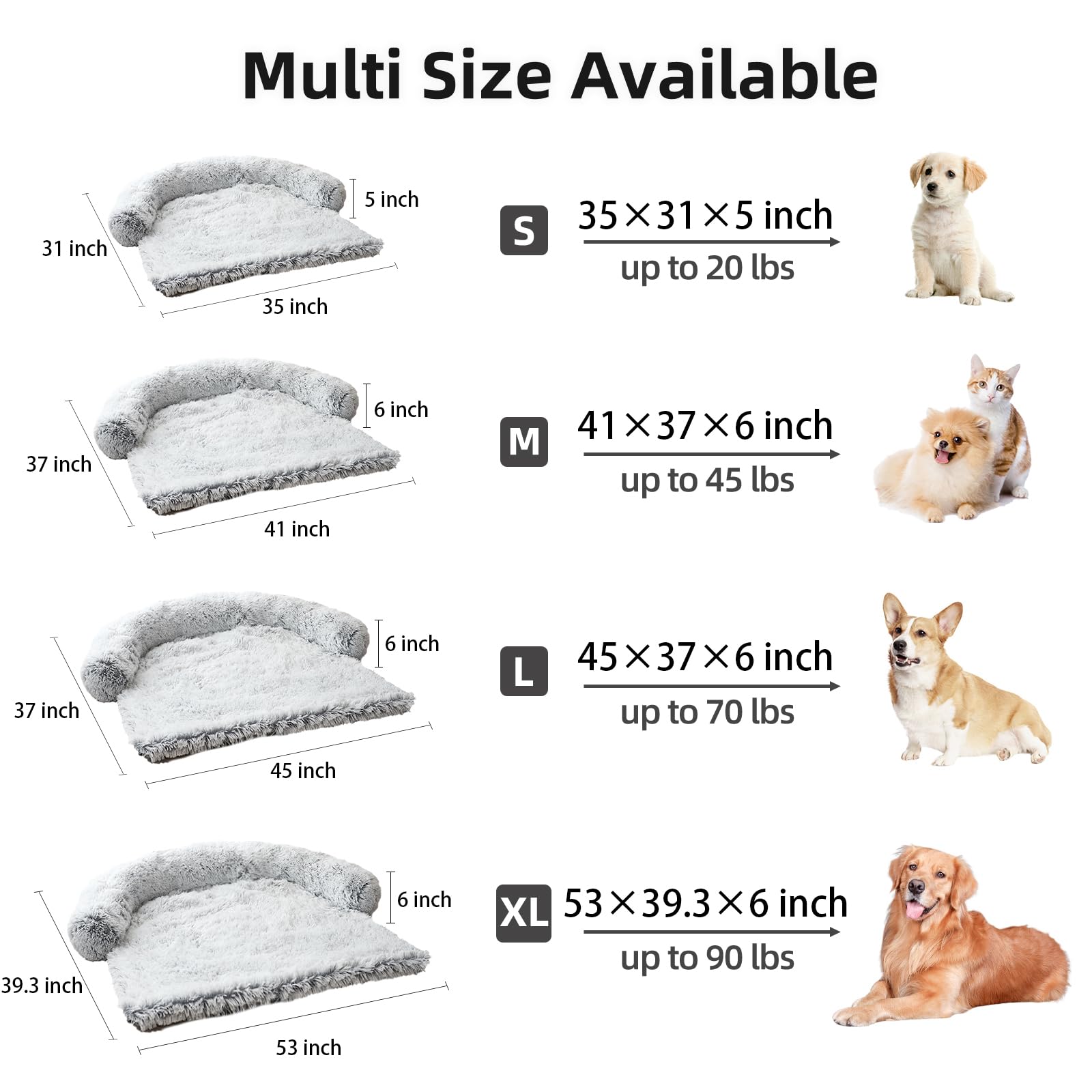 Calming Dog Bed Fluffy Plush Dog Mat For Furniture Protector With Removable Washable Cover For Large Medium Small Dogs And Cats (Extra Large (53X39.3X6), Light Grey)