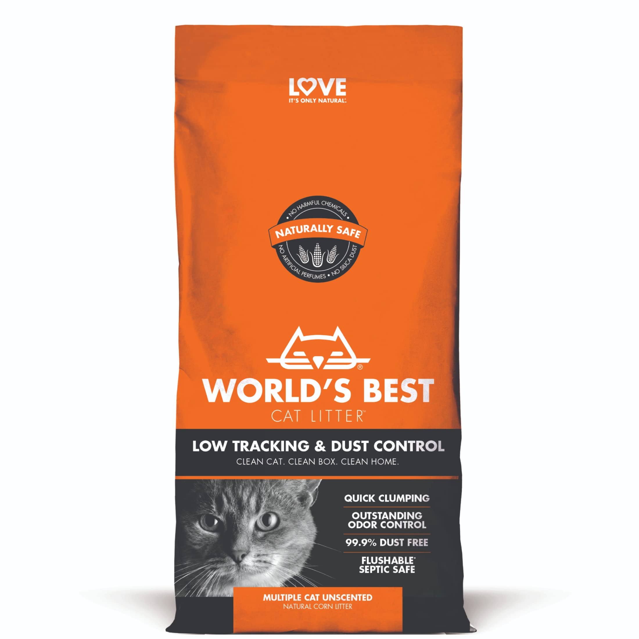 World'S Best Cat Litter Low Tracking & Dust Control Multiple Cat Unscented 32-Pounds - Natural Ingredients, Quick Clumping, Flushable & Made In Usa - Long-Lasting Odor Control & Easy Scooping