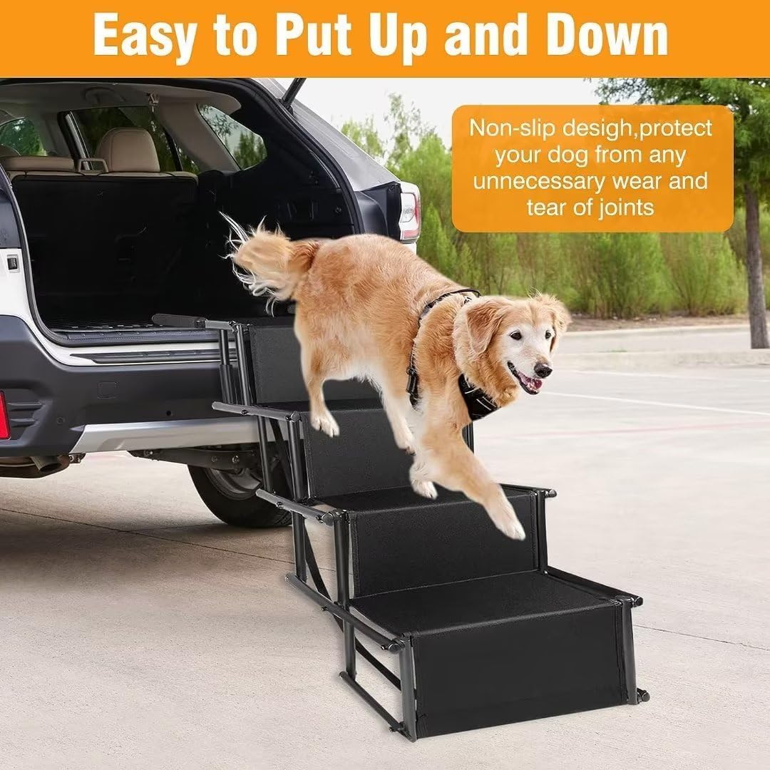 XDGGCSY Foldable Dog Ramp Aluminum Frame 4 Steps Dogs Portable & Lightweight Pet Stairs Dog Stairs for Medium and Large Nonslip