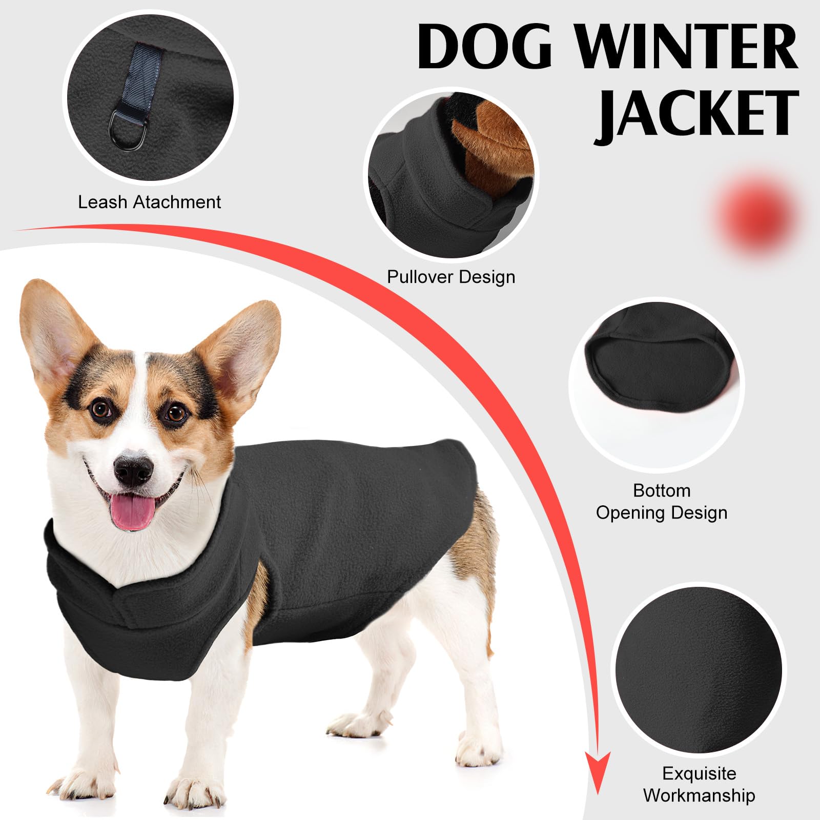Fleece Dog Sweater Vest, Soft Warm Pullover Jacket For Small To Large Dogs, Stretchy Vest With D Ring Leash (Black, L)