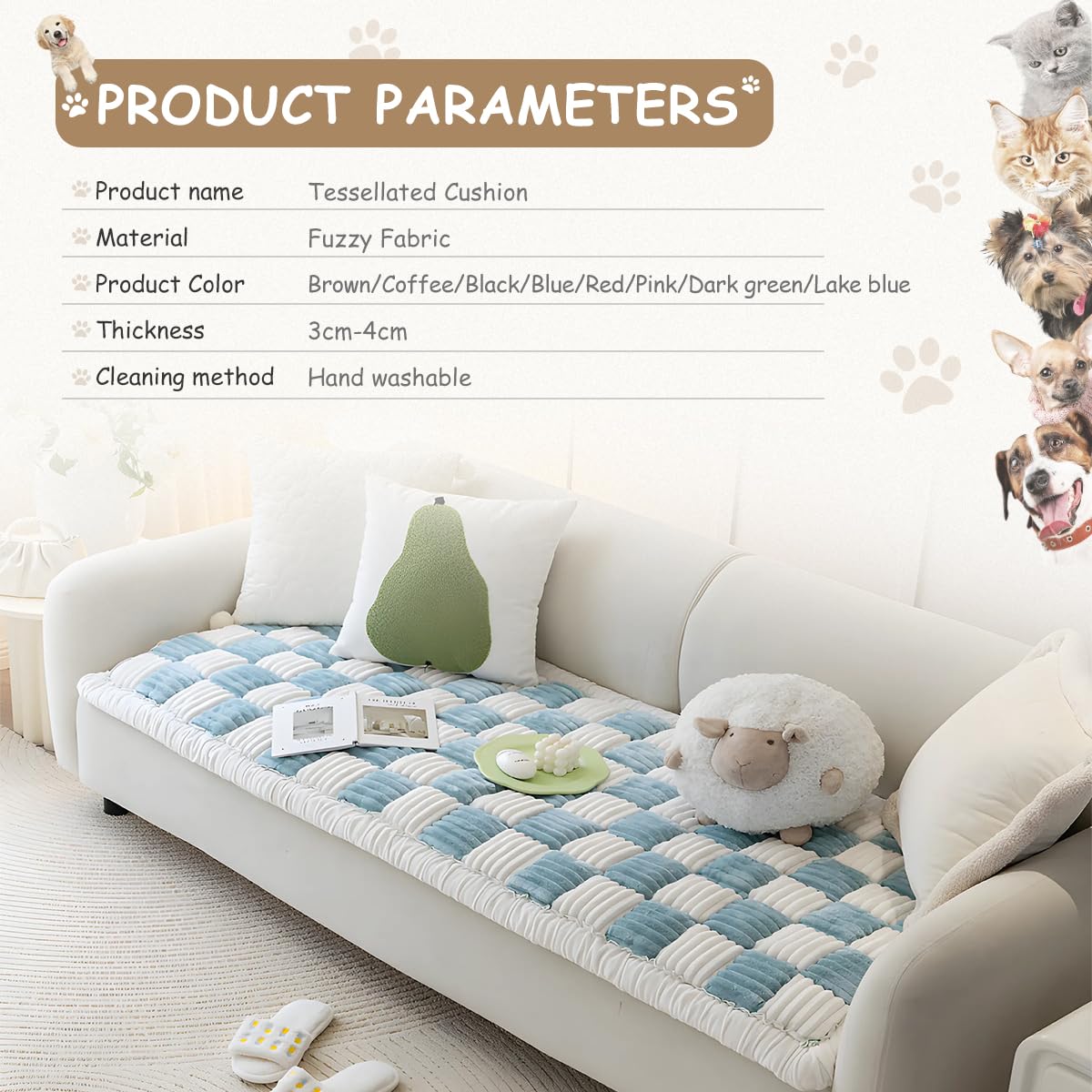 Thinmay Fuzzy Warm Dog Bed, Pet Friendly Couch Protector, Anti-Slip Washable Sofa Cover For Dogs, Pet Hair Resistant Mat (Plush