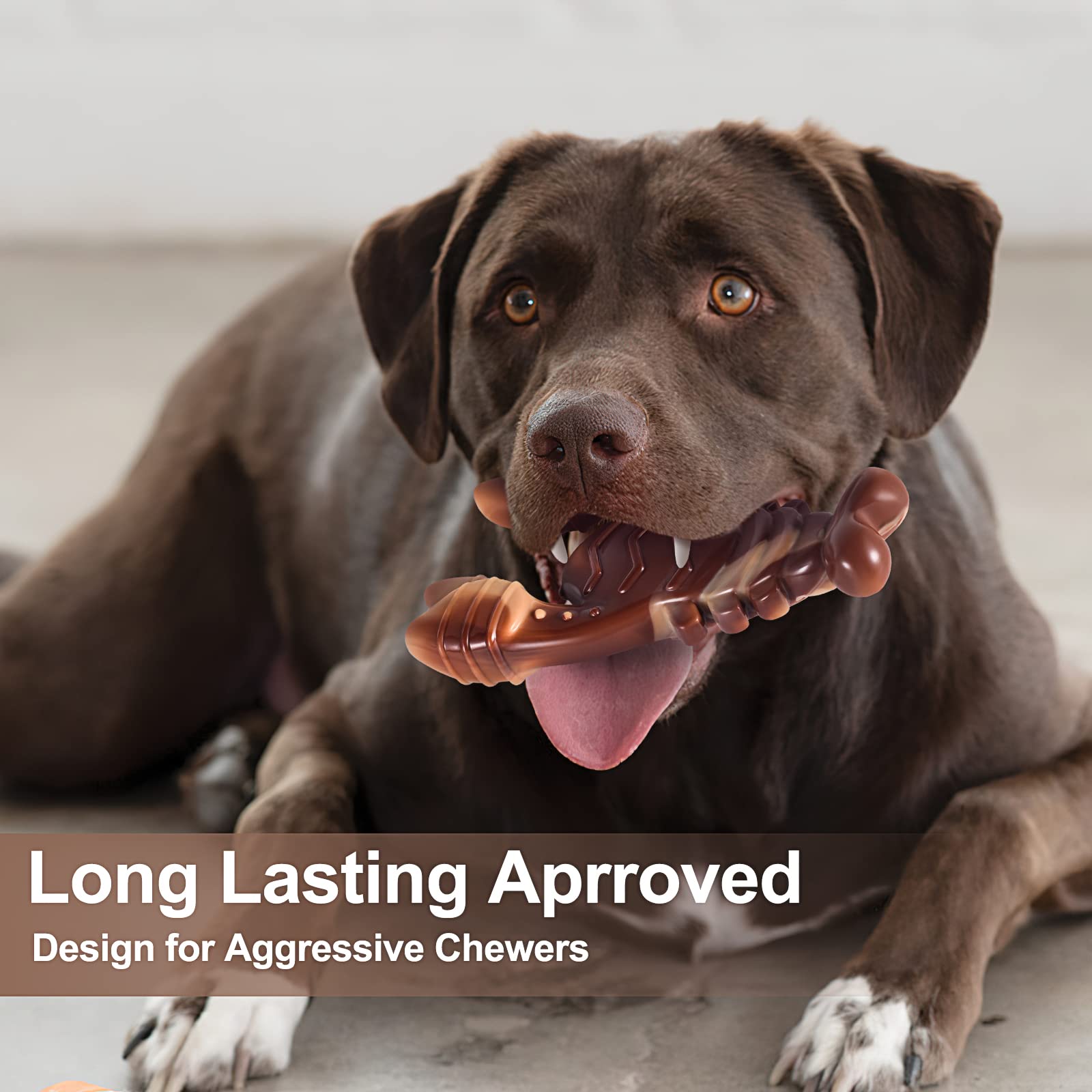 Petsta Indestructible Dog Toys For Aggressive Chewers, Extreme Tough Dog Toys For Large Dogs, Real Beef Flavored, Dog Bone For M