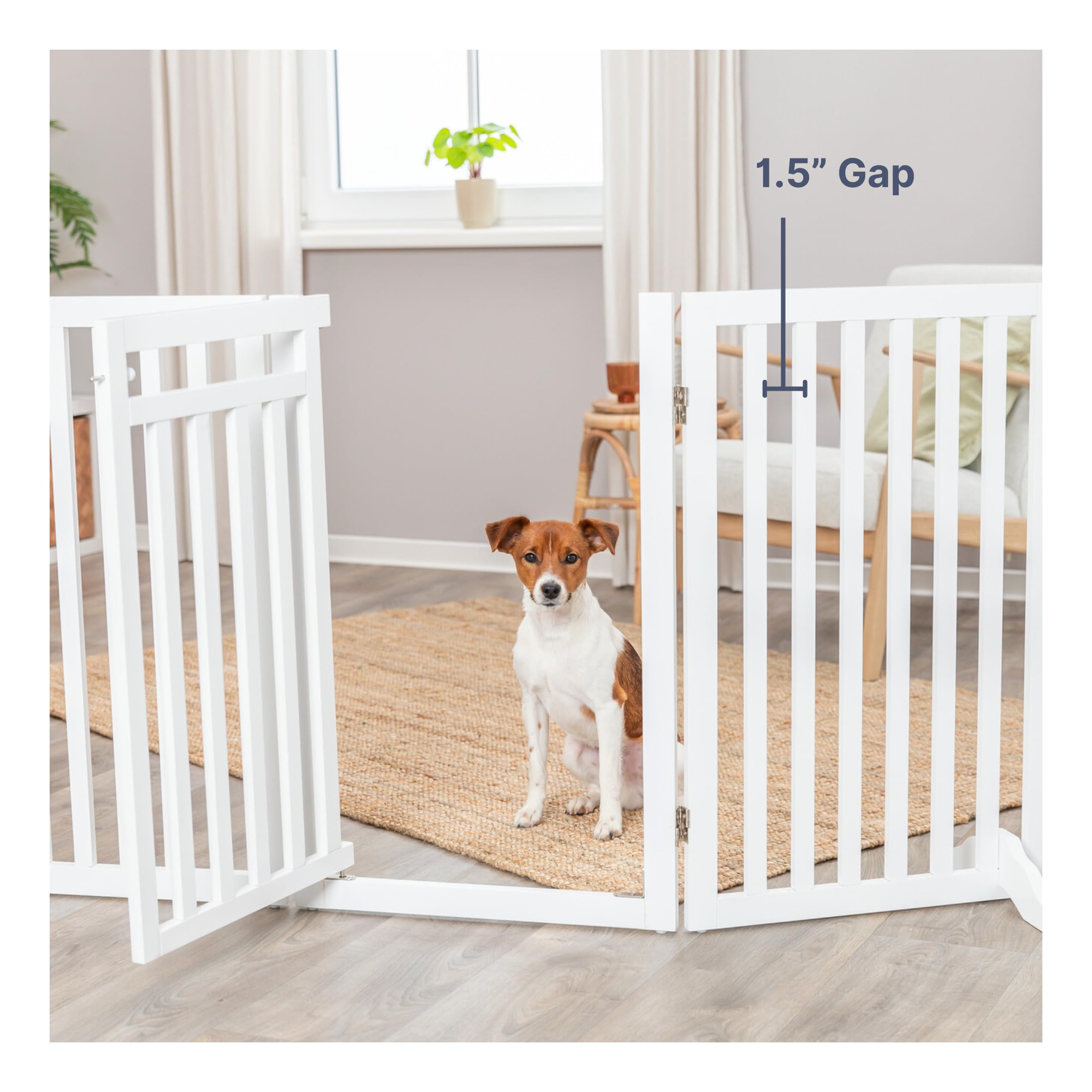 Trixie Freestanding 4-Panel Pet Gate, Foldable Pet Barrier Fence, Convertible Pet Pen, 32-in Tall, Walk Through Door, White
