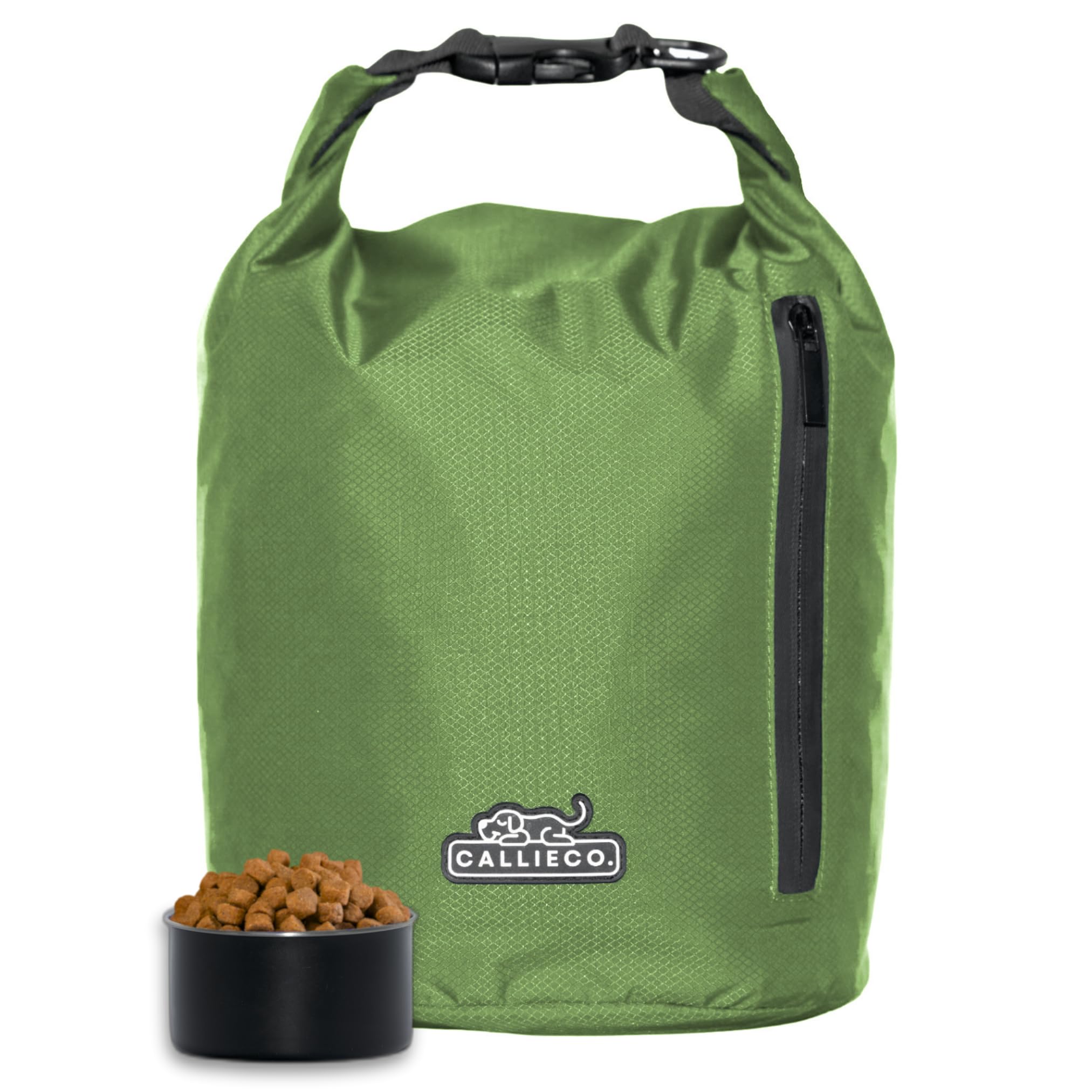 Callieco Dog Food Travel Bag w/ 1 Cup Scoop and Zipper Side Pocket | Waterproof Kibble Storage Container for Home, Road Trips, C
