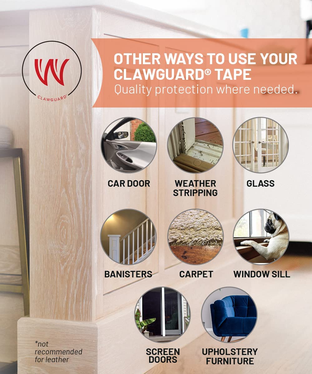 Clawguard Protection Tape - Durable Single-Sided Shield Protection Barrier Against Cat, Dog, Bird, Rabbit Scratching And Clawing Furniture, Couch, Window Sill, Car Door, Glass And More! 4In X 10'