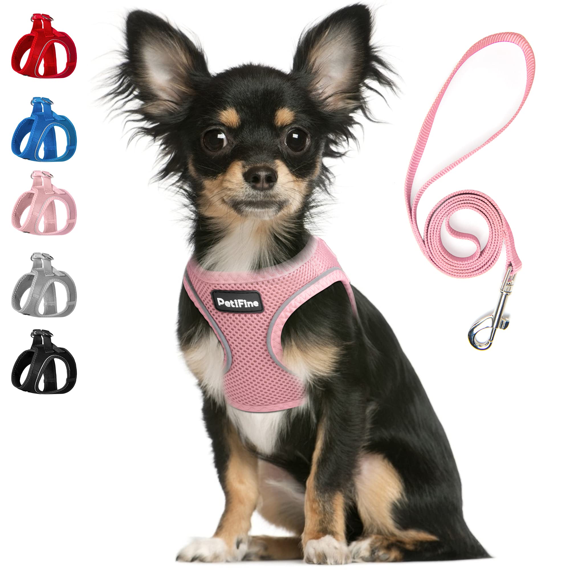 Petifine Step In Small Dog Harness And Leash Set, Breathable All Weather Air Mesh Reflective Escape Proof, Step-In Vest Harnesses For Puppy(Xs, Pink)