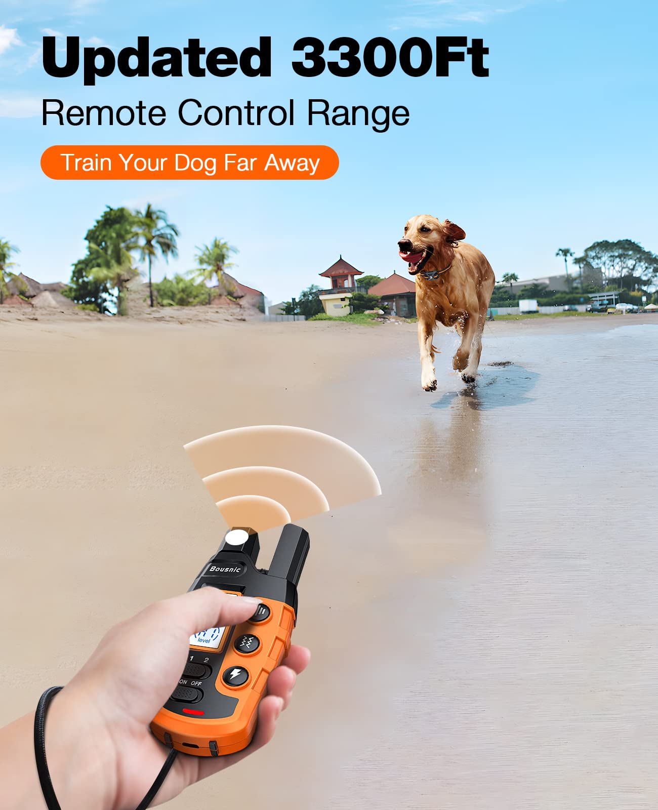 Bousnic Dog Shock Collar - 3300Ft Dog Training Collar With Remote For 5-120Lbs Small Medium Large Dogs Rechargeable Waterproof E Collar With Beep (1-8), Vibration(1-16), Safe Shock(1-99) (Orange)