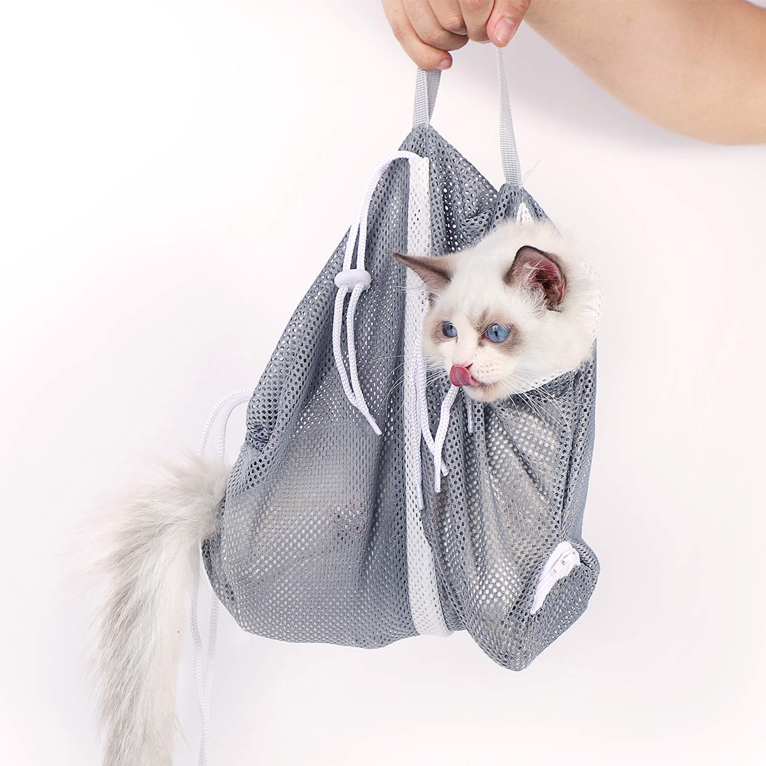Ylong Cat Bathing Bag Anti-Bite And Anti-Scratch Cat Grooming Bag For Bathing, Nail Trimming, Medicine Taking,Injection,Adjustable Multifunctional Breathable Restraint Shower Bag(Gray)