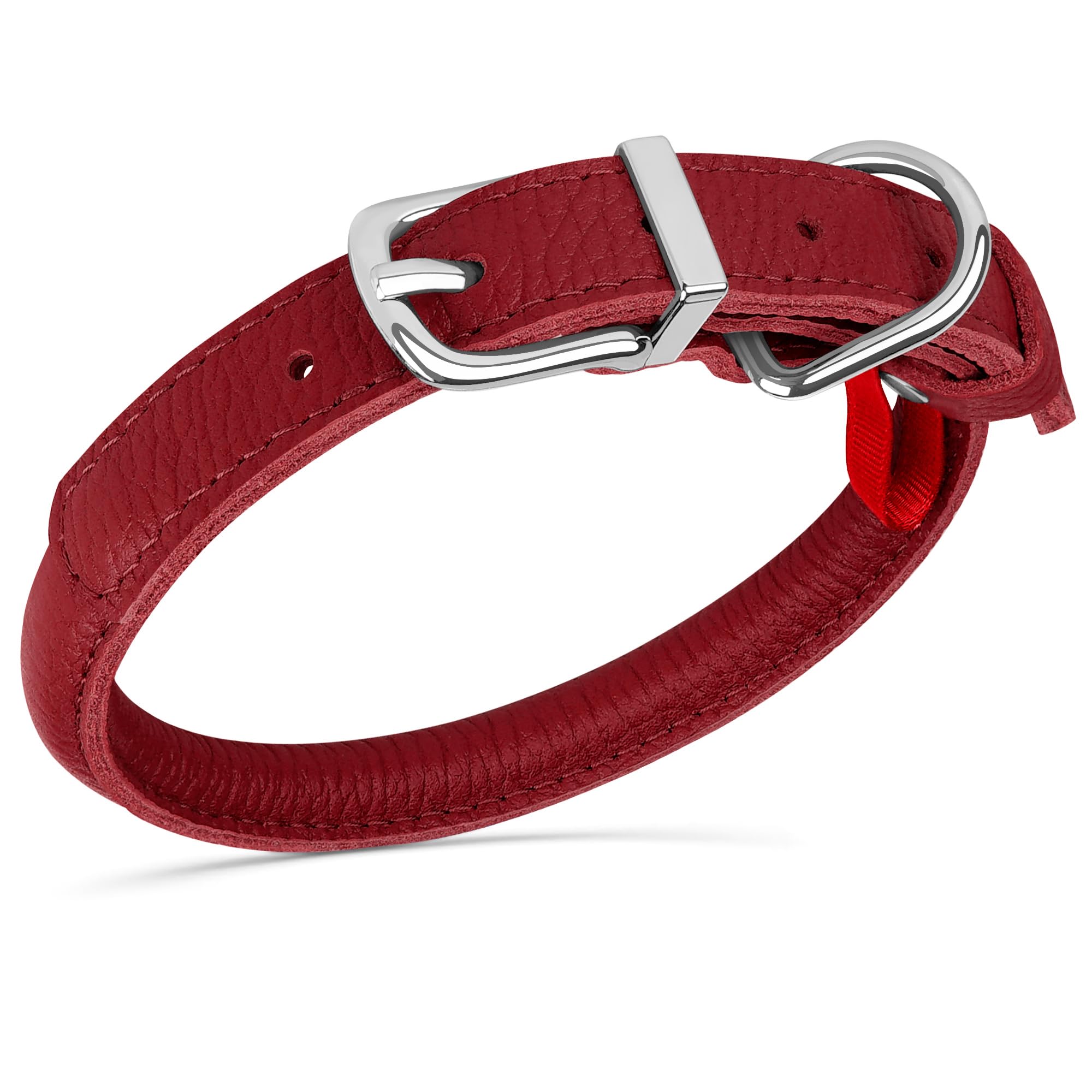 Oopsdoggy Rolled Leather Dog Collar Soft Roll Collars For Small Medium Large Dogs Puppy (Red, M, 12''-15'')