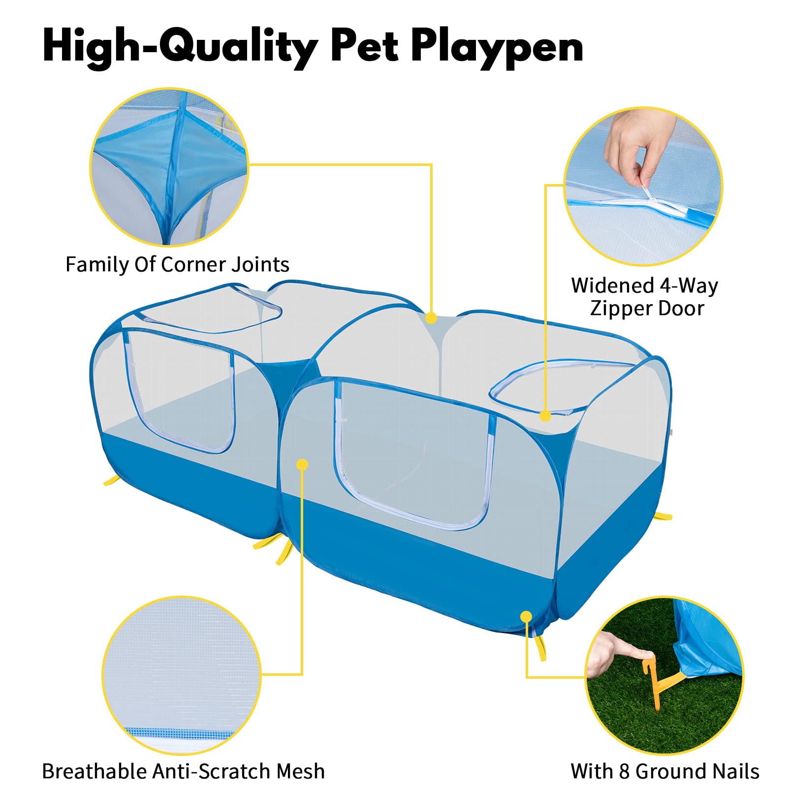 Small Animals Playpen With Detachable Bottom, Breathable Mesh Walls, Portable Indoor/Outdoor Pet Cage Tent For Rabbits, Puppies,