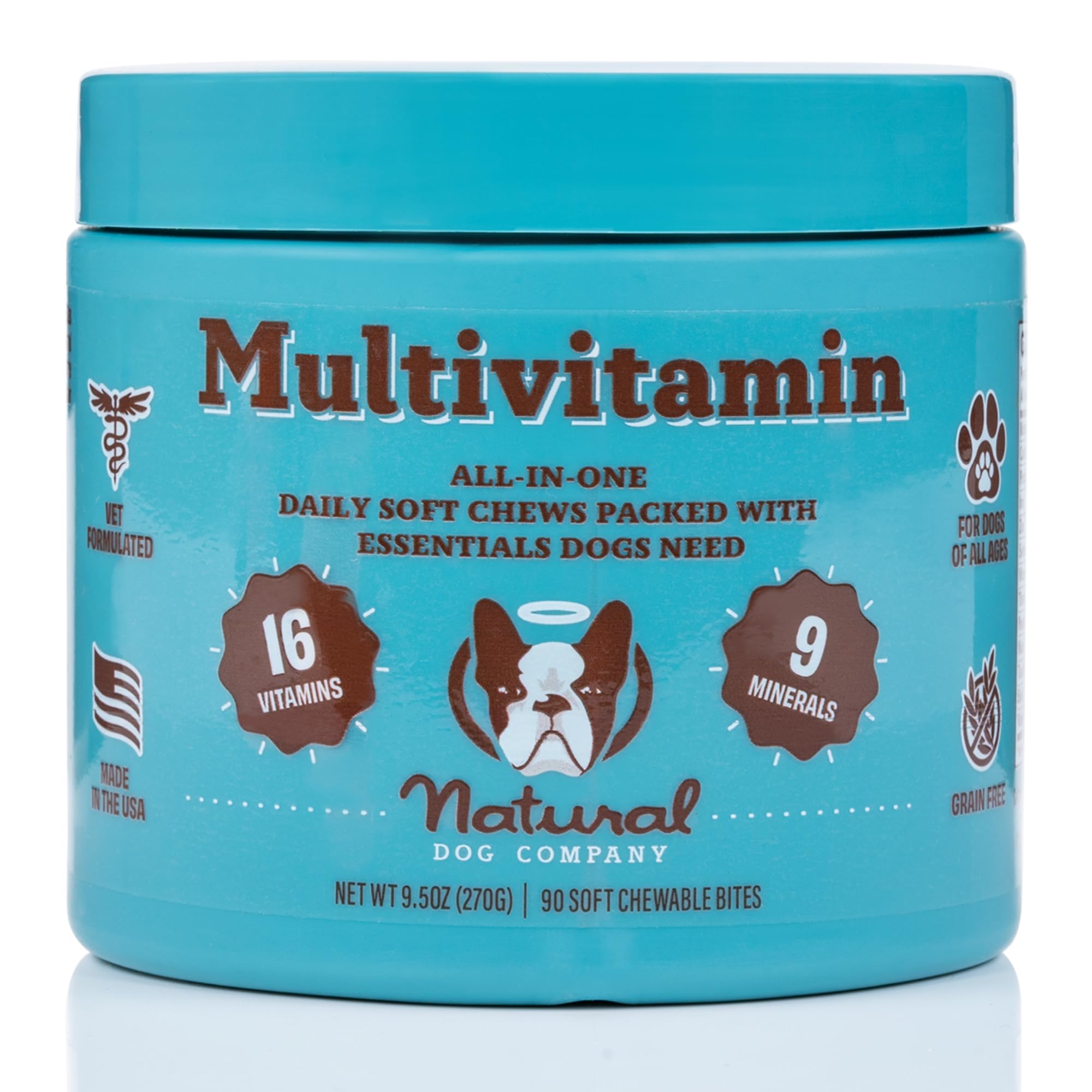 Natural Dog Company 25-in-1 Multivitamin Chews for Dogs - Daily Soft Dog Vitamins with Antioxidants, Zinc & Folic Acid - Support