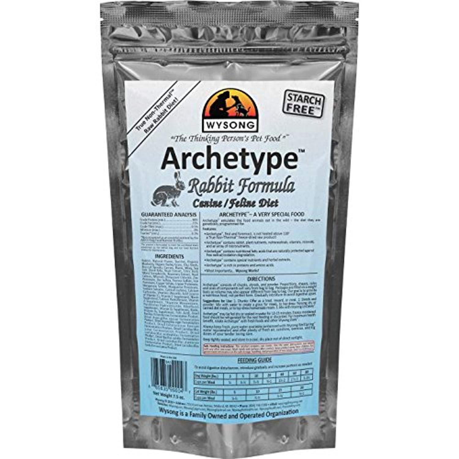 Wysong Archetype Rabbit Raw Formula Canine/Feline Diet Dog/Cat Food- 7.5 Ounce Bag