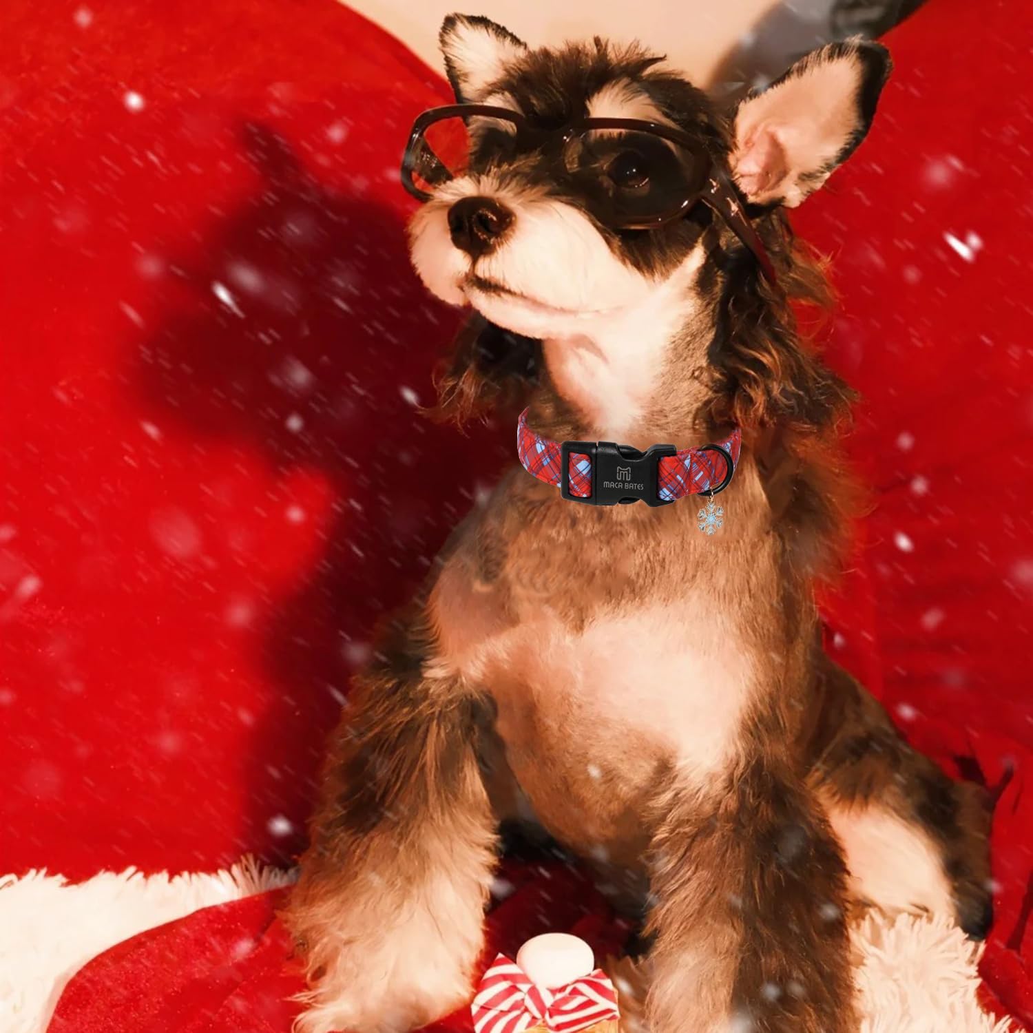 Maca Bates Christmas Twill Tartan Red And Blue Plaid Dog Collar Blue Puppy Collars Durable Soft Adjustable Birthday Gift For Xs