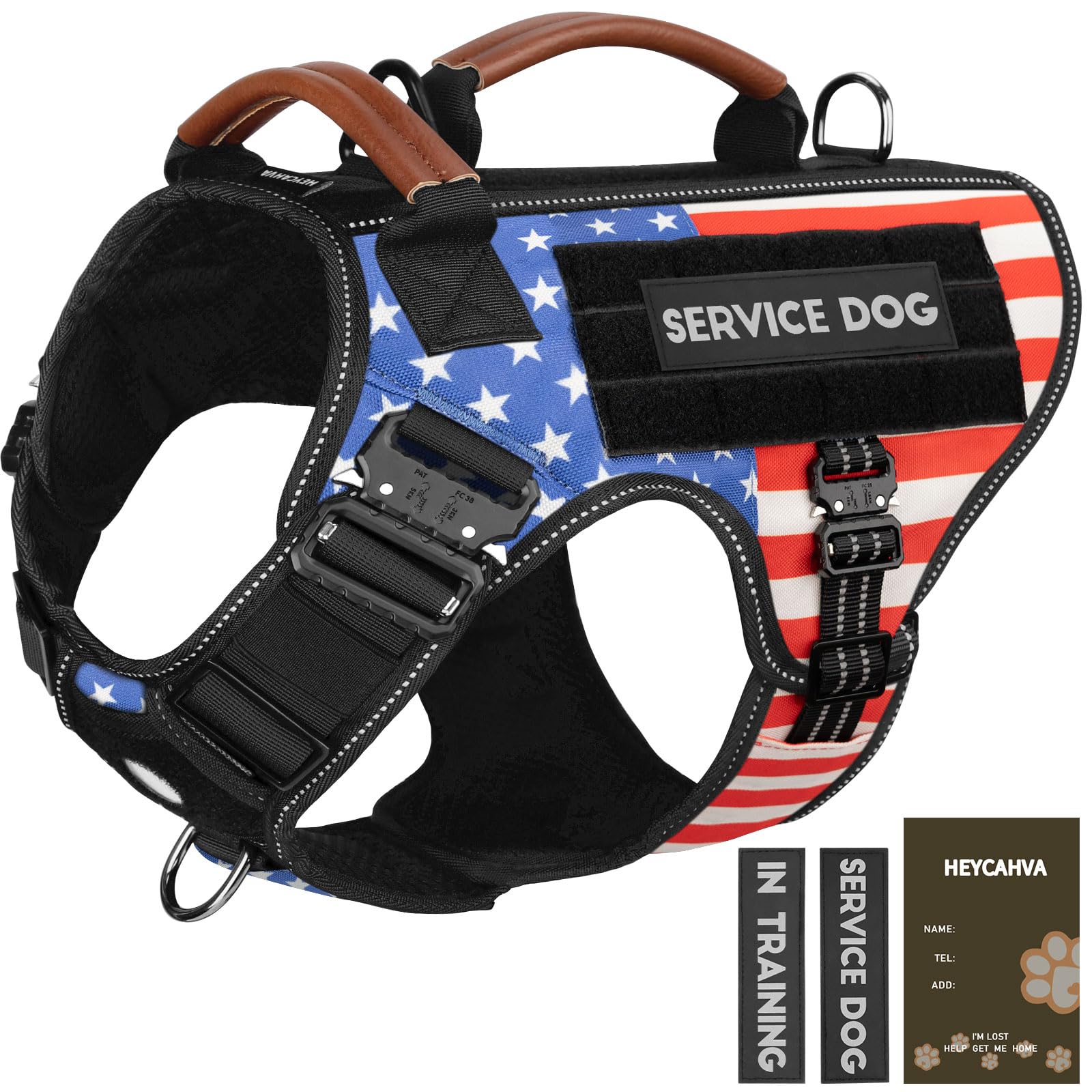 Service Dog Vest - HEYCAHVA Tactical Dog Harness Full Metal Buckles for Large Medium Dogs Reflective No Pull Dog Harnesses with 