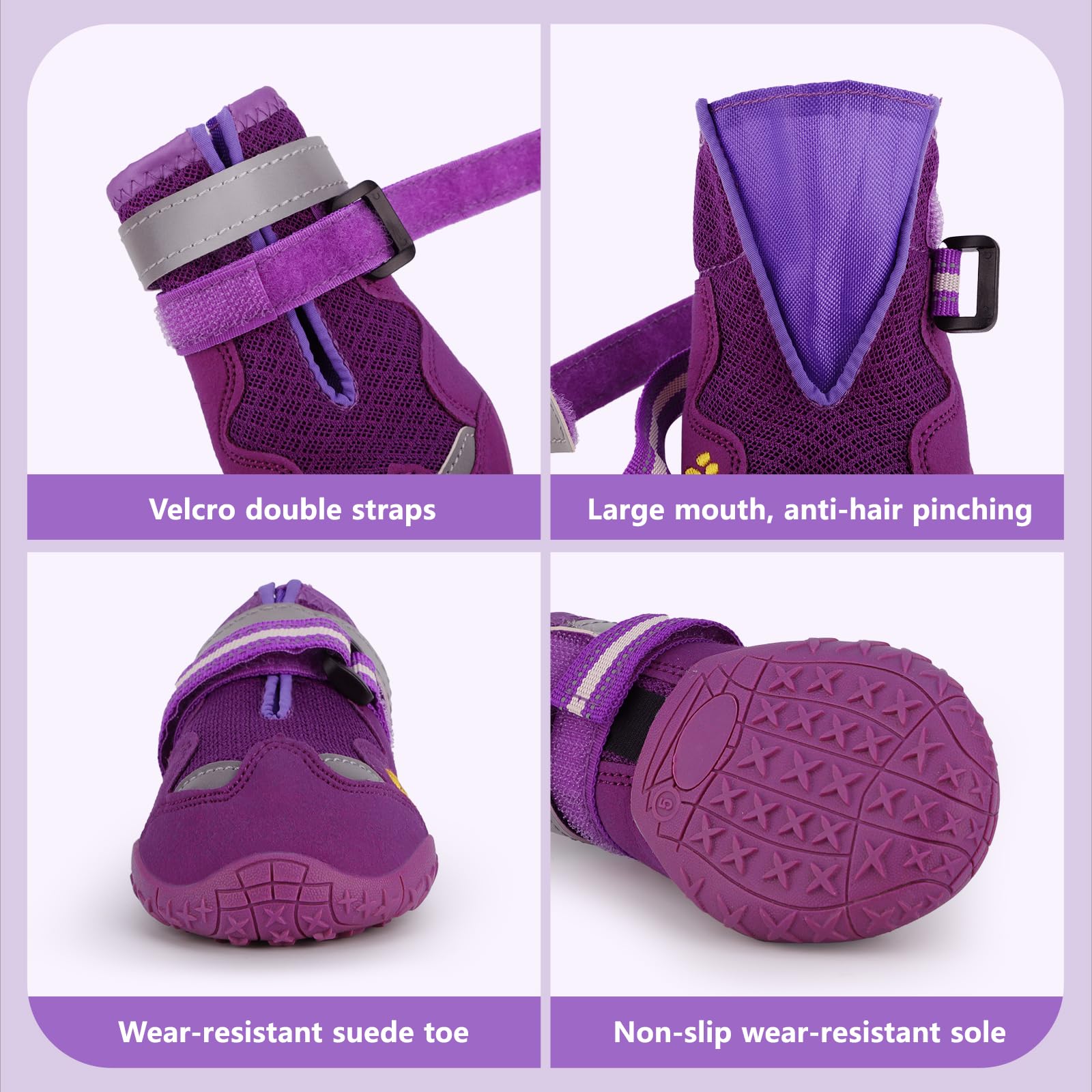 Fishoaky Dog Shoes For Large Medium Small Dog, Mesh Breathable Dog Shoes For Hot Pavement, Anti-Slip Dogs Boots Paw Protectors W