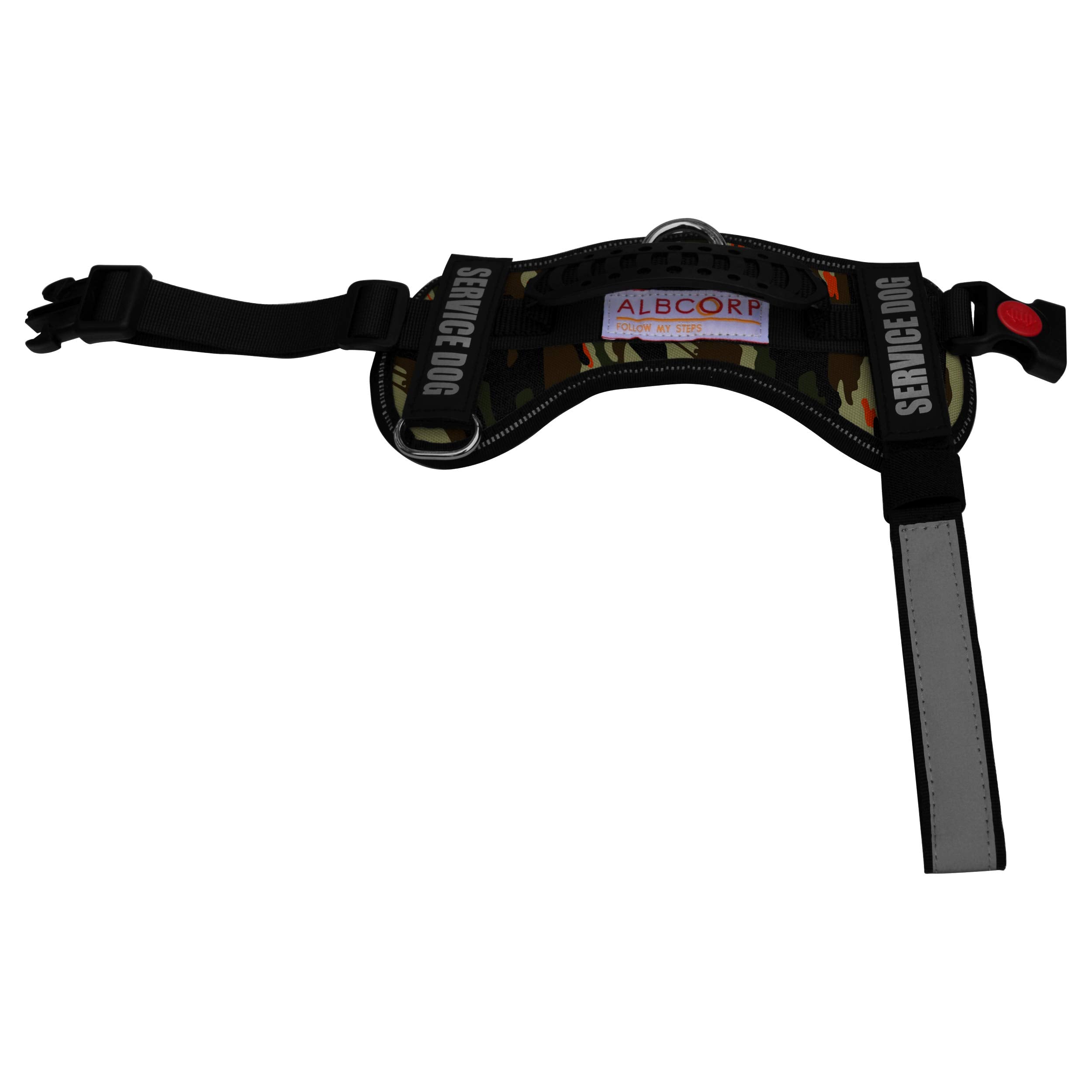 Albcorp Service Dog Vest Harness - Reflective - Woven Polyester And Nylon, Comfy Mesh Padding - Sizes From Xxs To Xl - Service Dog Patches Included. Green Camo, Small