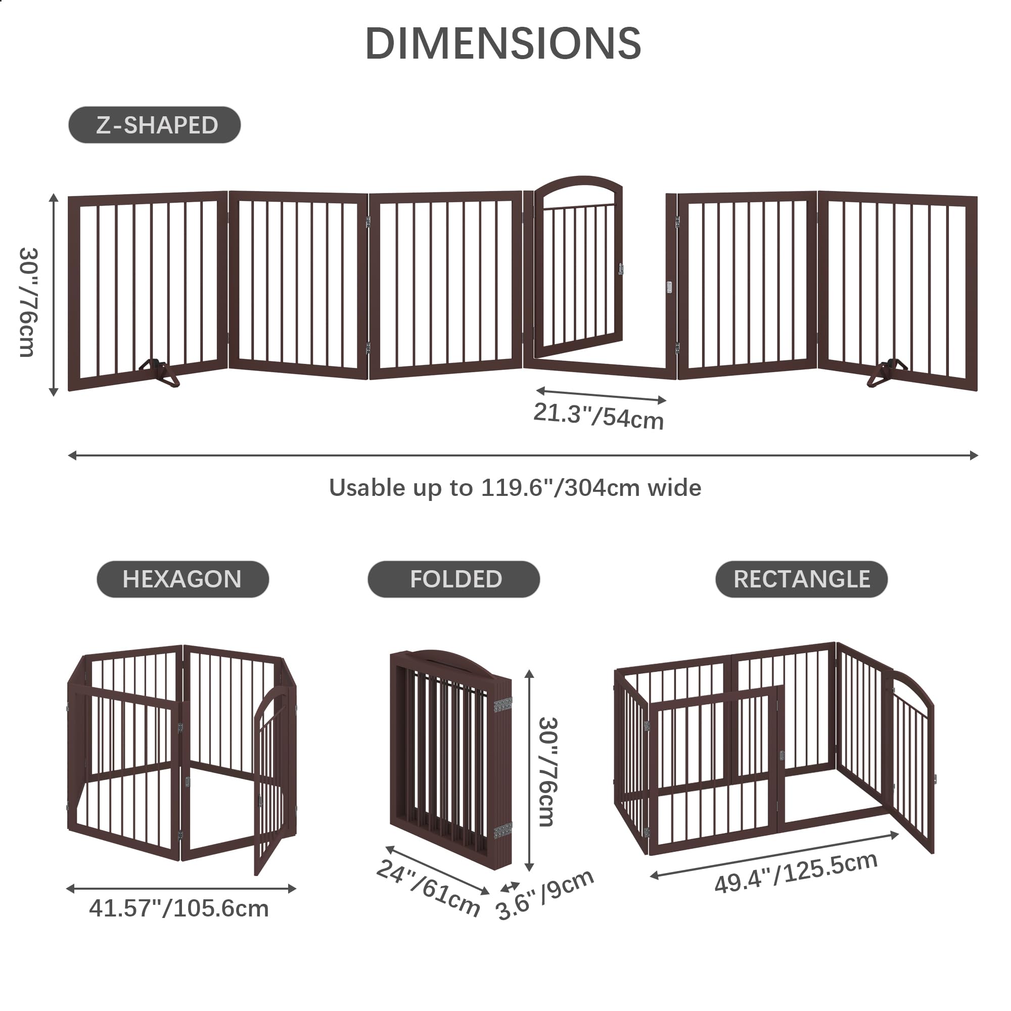 JSB 144-inch Extra Wide 30-inch Tall Dog gate with Door Walk Through, Freestanding Round Tube Pet Gate for Halls Stairs, Puppy S
