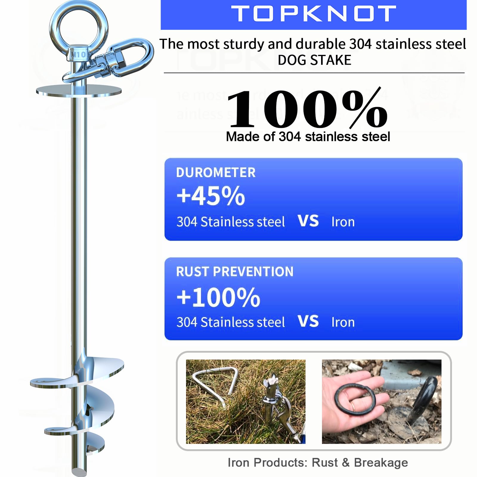 TOPKNOT Dog Tie Out Stake,Heavy Duty Dog Run-304 Stainless Steel Anchor,360 Swivel Dog Runner for Yard,Use Any Dog Tie Out Cable