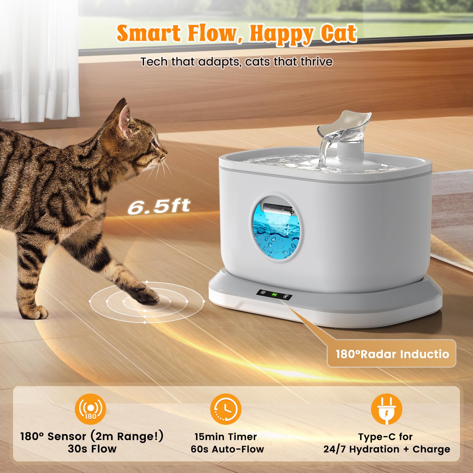Petlipo Cat Water Fountain Cordless (White, Cordless Cat Fountain White)