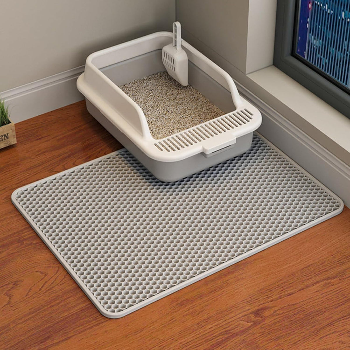 Erhaog Cat Litter Mat - Trapping Mat 46X26/35X24/30X22/24X16/20X16/18X12 Inch Cat Litter Box Mat Extra Large, Honeycomb Double L