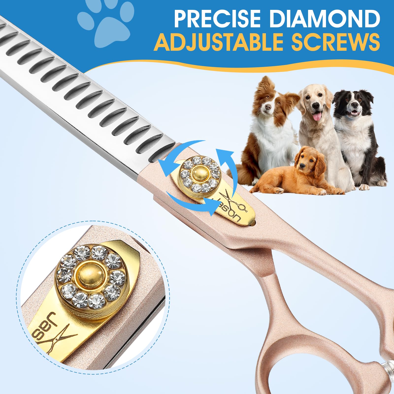 Jason 7.5'' Dog Grooming Scissors - Professional Chunker Thinning Shear With With 24 Fishbone Teeth Japanese 440C Stainless Stee