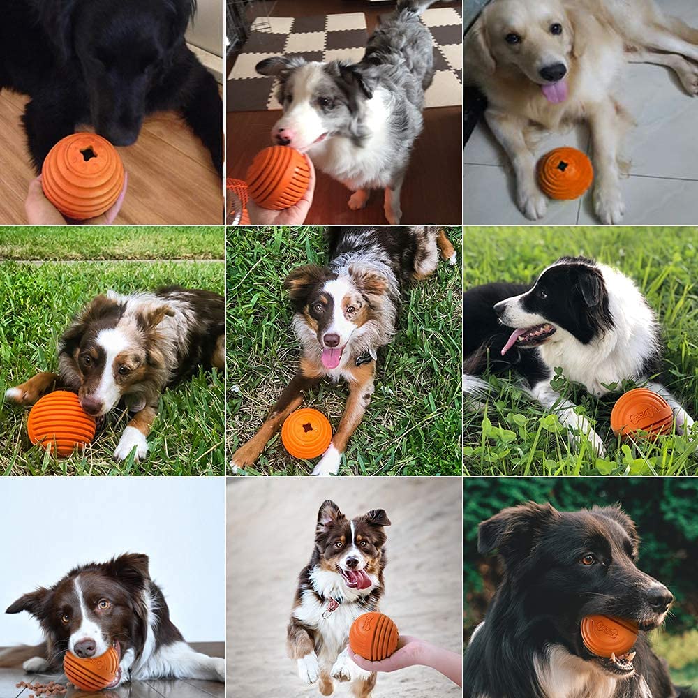 Laroo Dog Feeder Puzzle Toy Ball, Natural Rubber Dog Chew Toy Snack Dispenser, Bite Resistant Interactive Dog Toy Treat Dispensing Aggressive Chewers For Small Medium Large Dog (9Cm Ball Orange)