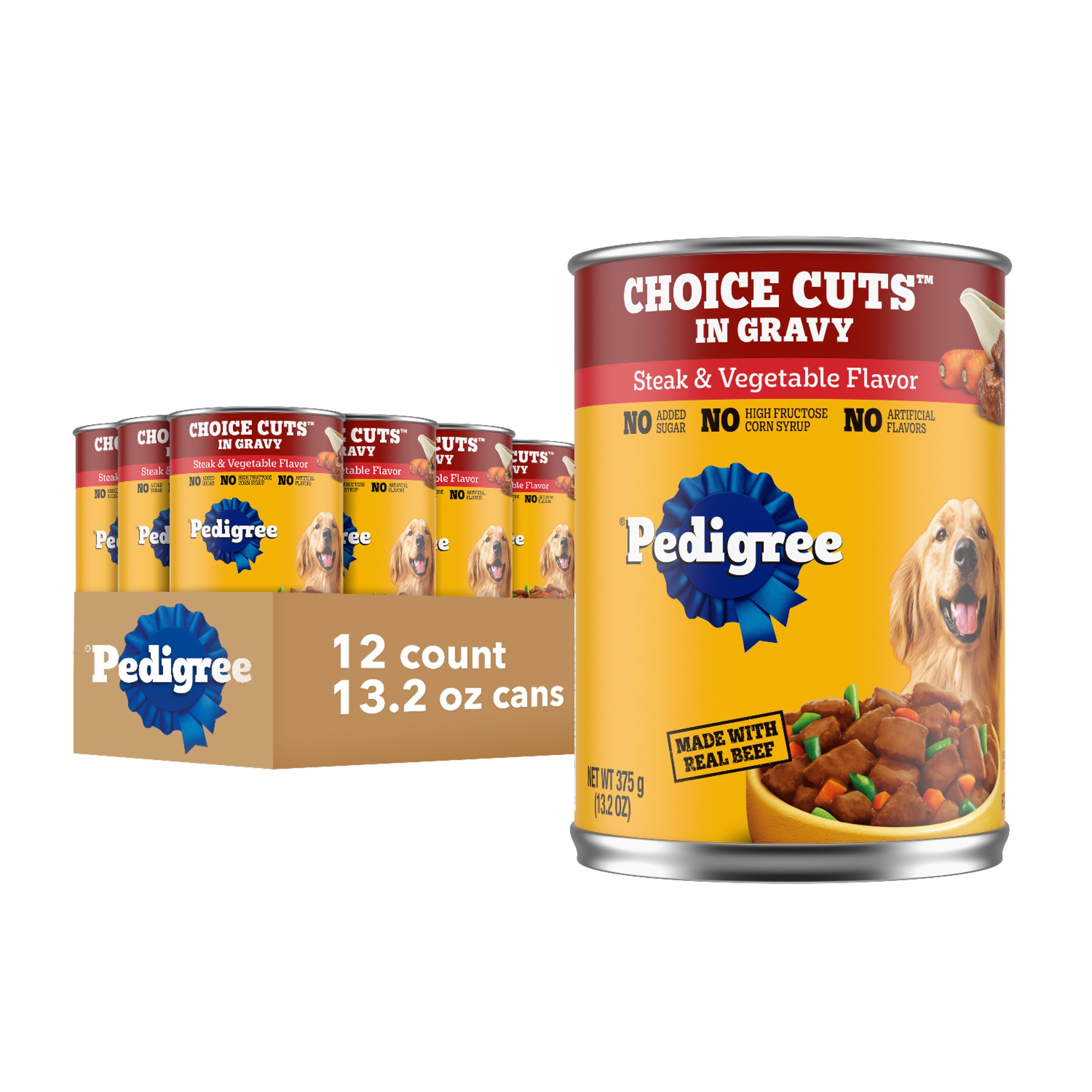 Pedigree Choice Cuts In Gravy Adult Wet Dog Food Steak & Vegetable Flavor, 13.2 oz. Cans (12 Count, Pack of 1)