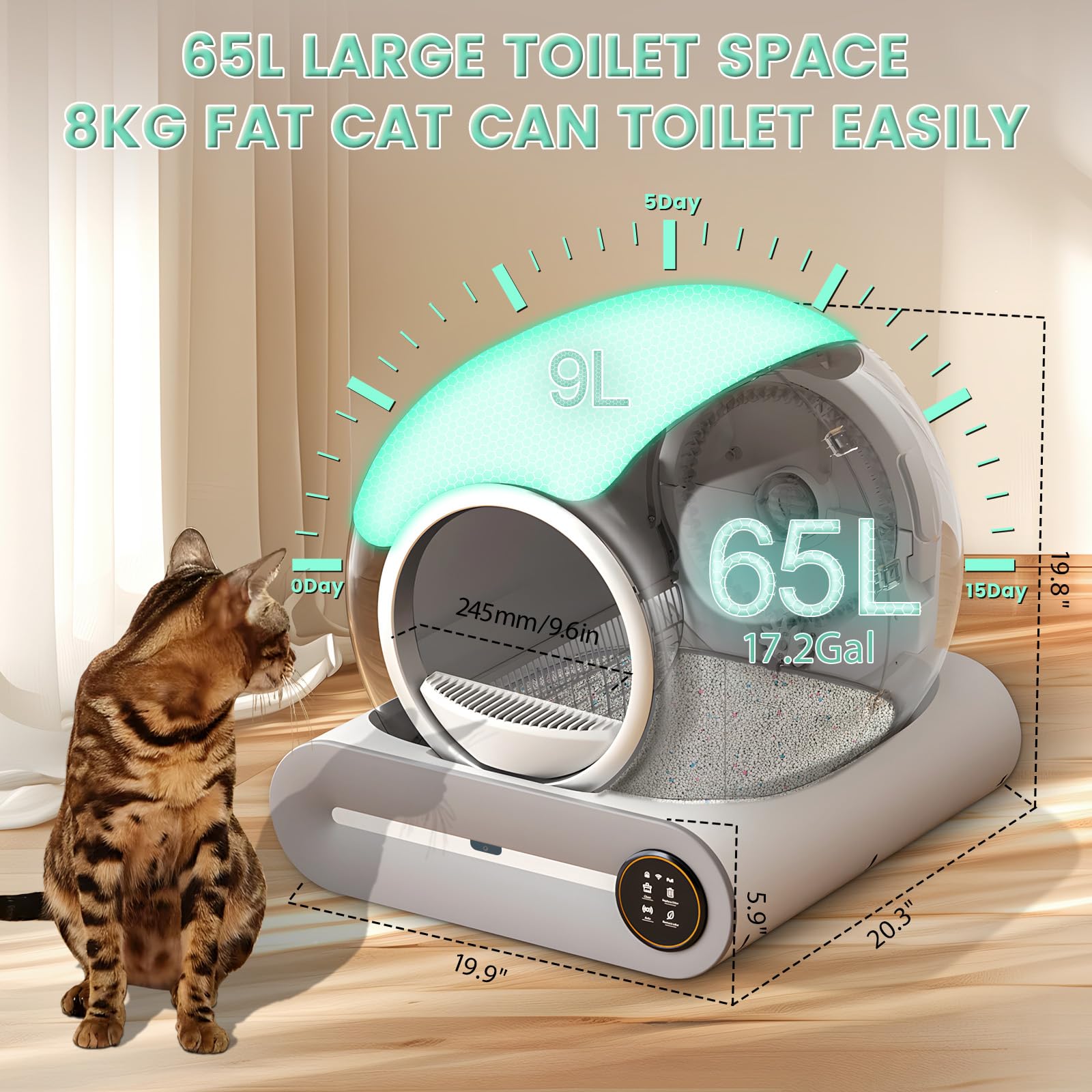 Self Cleaning Litter Box, Automatic Cat Robot For Multiple Cats, Large Litter Box With 3 Rolls Waste Bags, App Control, Negative