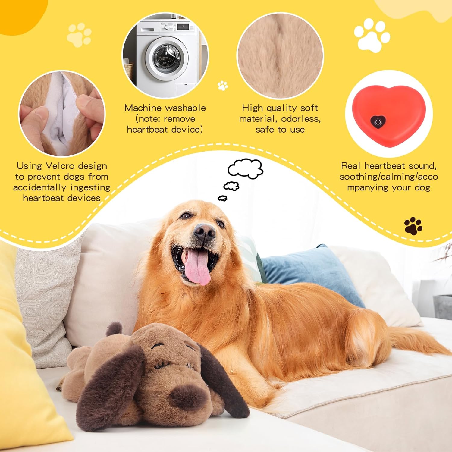 BEVERLYSHARK Heartbeat Puppy Toy Dog Anxiety Relief Calming Aid Heartbeat Stuffed Animals Pet Comfort Cuddle Sleep Aid Puppy Beh