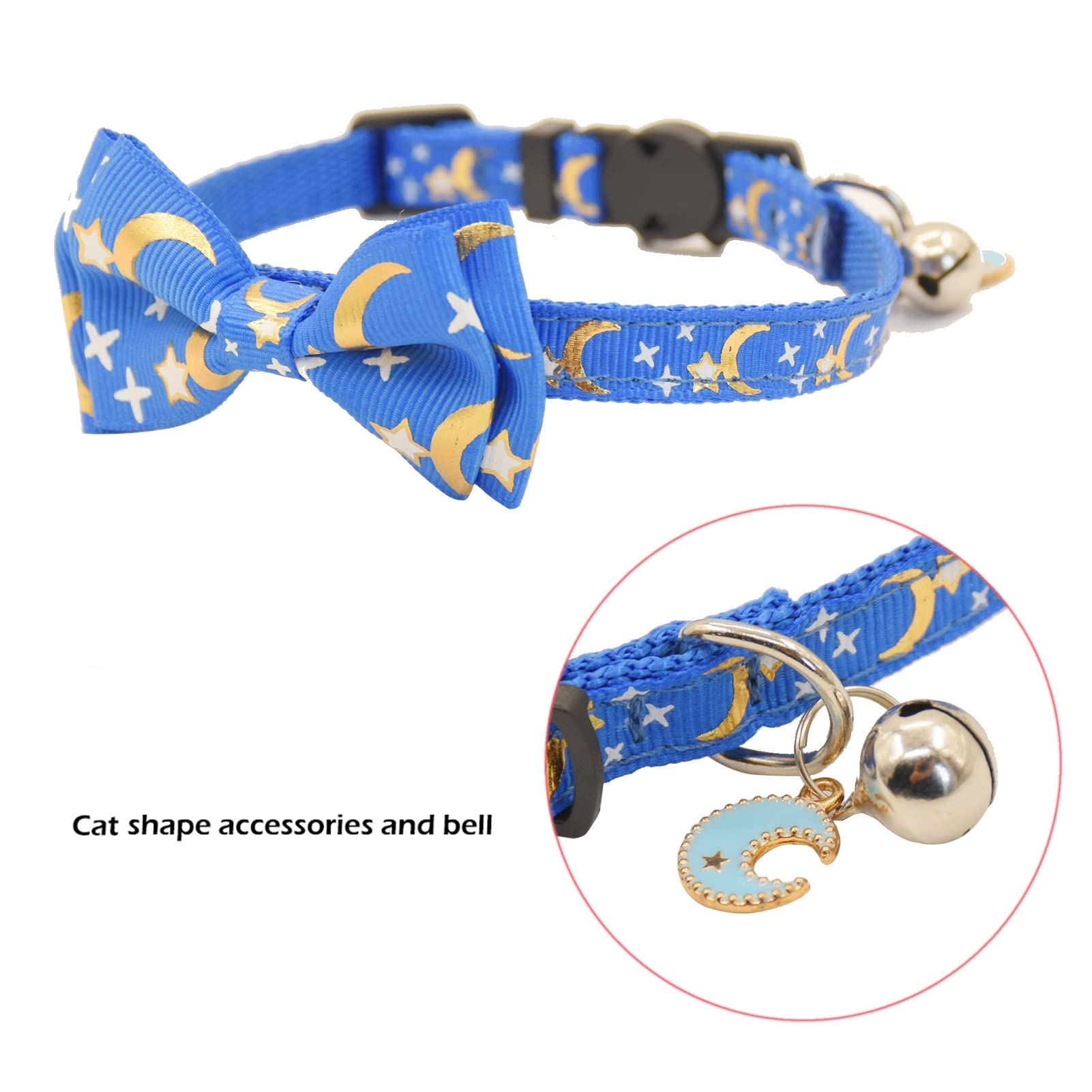 Bowtie Cat Collars Breakaway With Bell, Adjustable Cute Kitty Collars Safety Buckle Kitten Collar For Cat Puppy 7.5-11In (Blue M