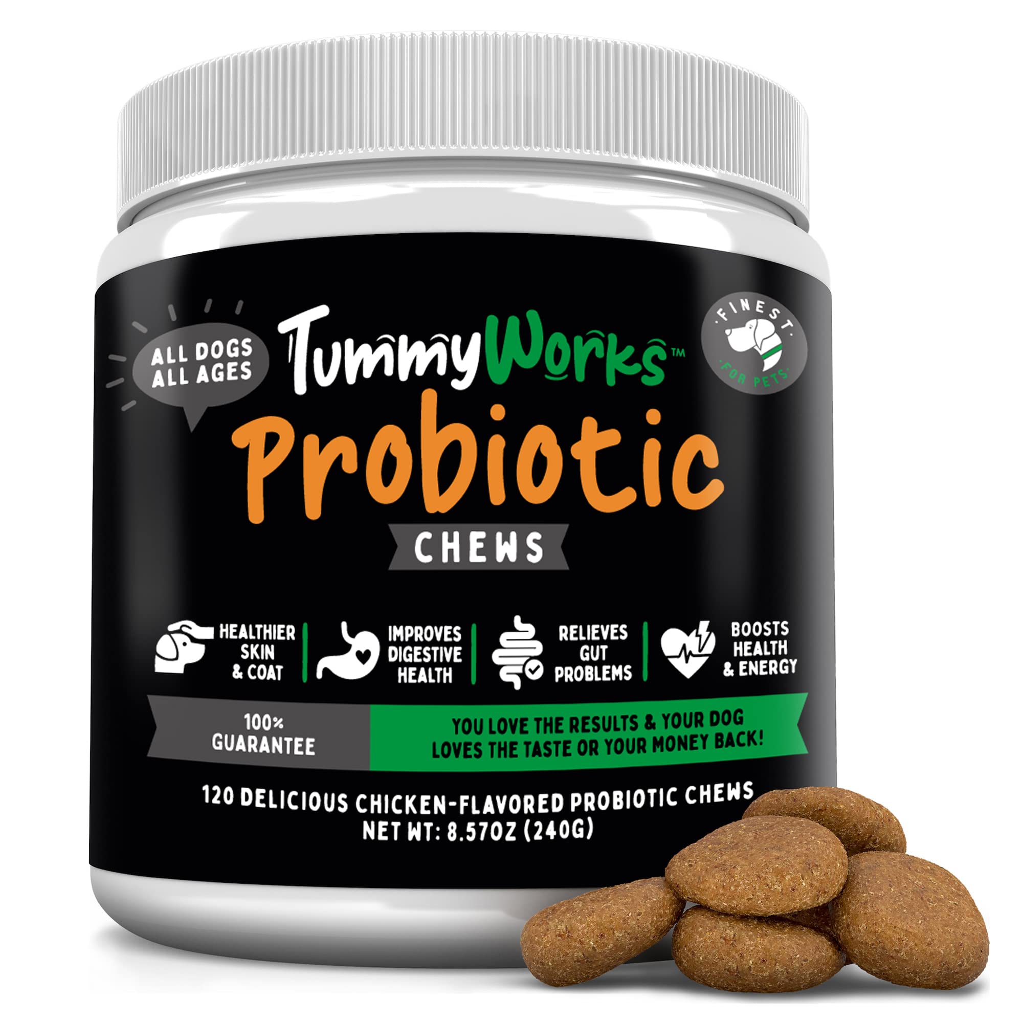 TummyWorks Probiotic Soft Chews for Dogs. Probiotics for Gut Flora, Digestive Health, Immune Support, Diarrhea, Itching & Season