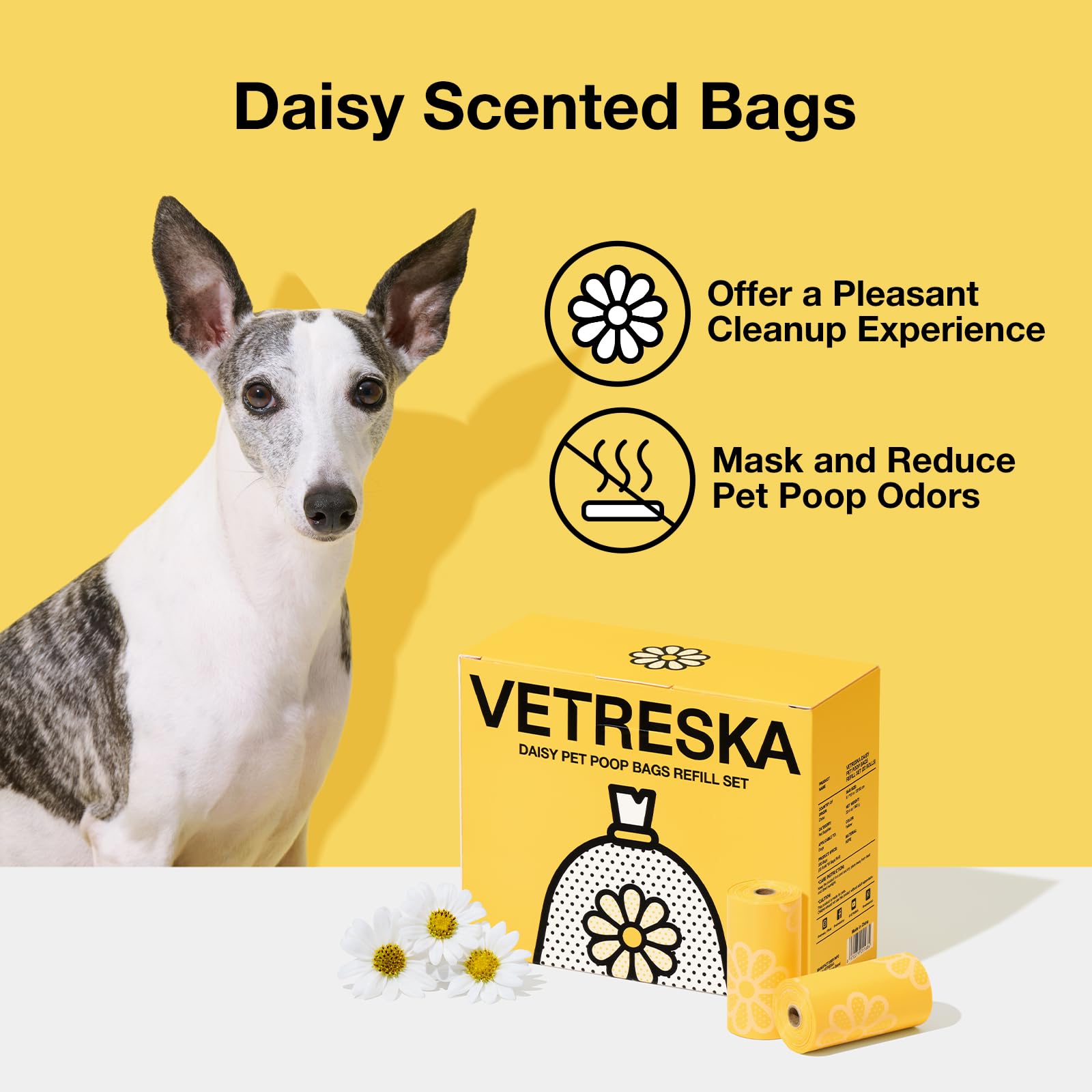 Vetreska Dog Poop Bag Rolls Daisy Scented Leak-Proof Pet Waste Bags Thick And Large Trash Bags For Dog Walking 20 Refill Rolls 3
