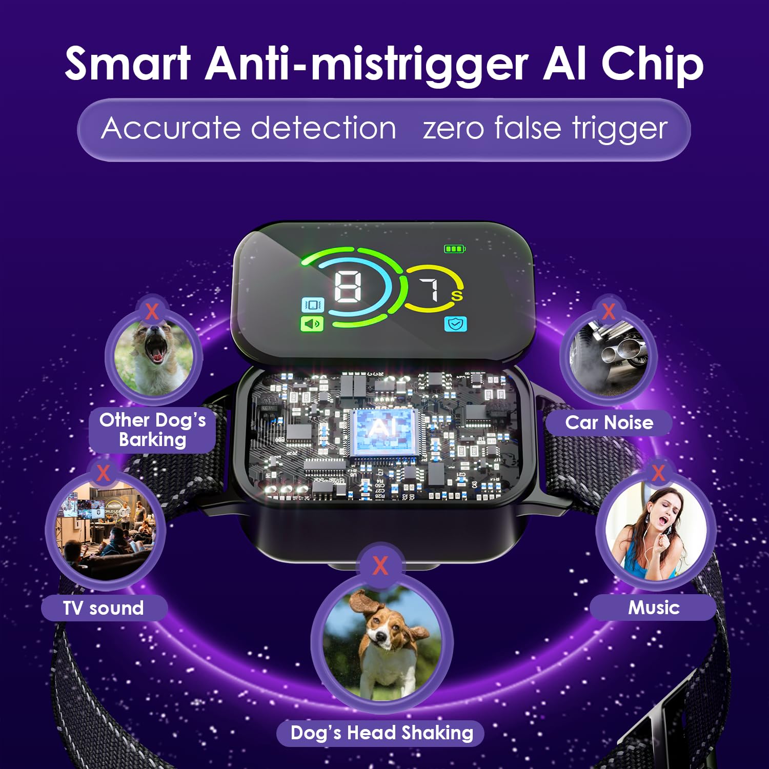 Dog Bark Collar 2 Pack,No Shock Rechargeable Smart Barking Collar For Small Medium Mini Dogs,Anti-Bark Collar For Small Dogs,Bar