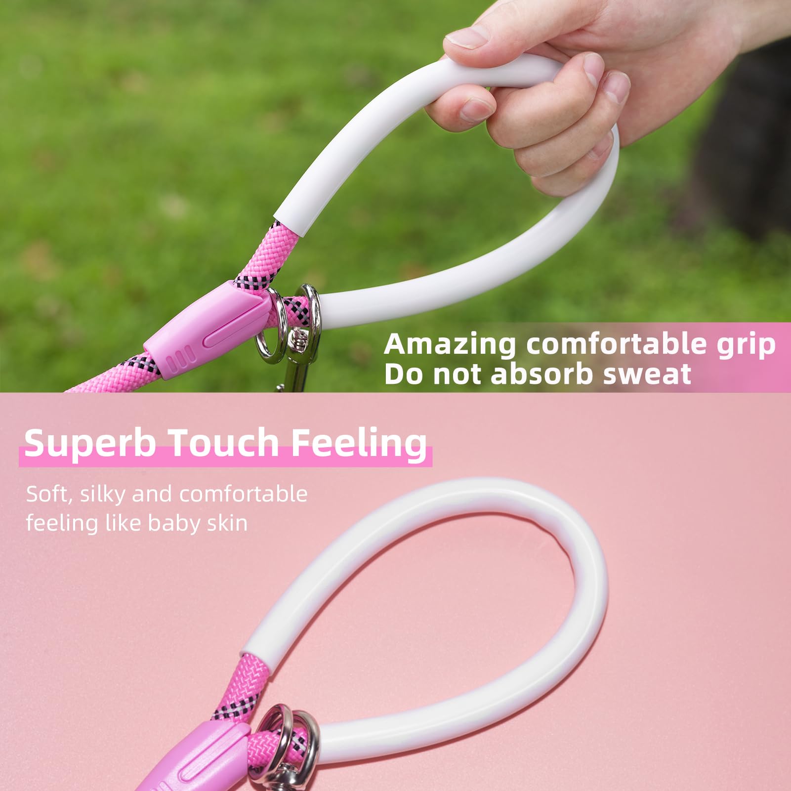 Codepets Heavy Duty Nylon Dog Leash 30FTx1/2in Pink with Comfortable Silicone Handle Highly Reflective No Tangle for Medium Larg