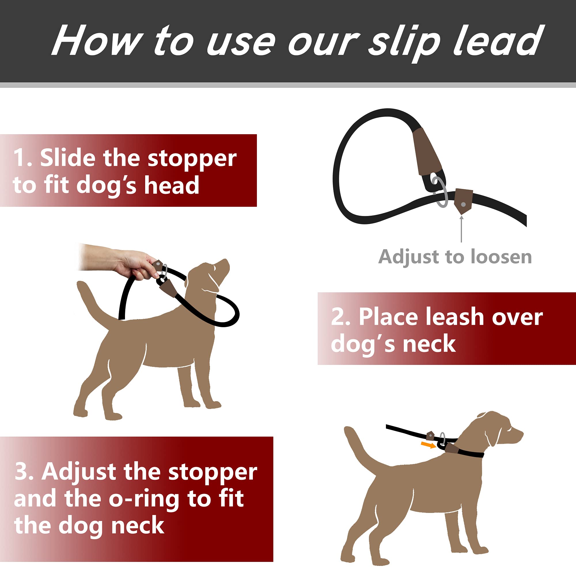 Petifine 6 Ft Slip Lead Dog Leash, Full Reflective Dog Training Leash, Heavy Duty Adjustable Pet Nylon Slip Rope Lead For Small Medium Large Dogs (3/8' -6 Ft, Purple)