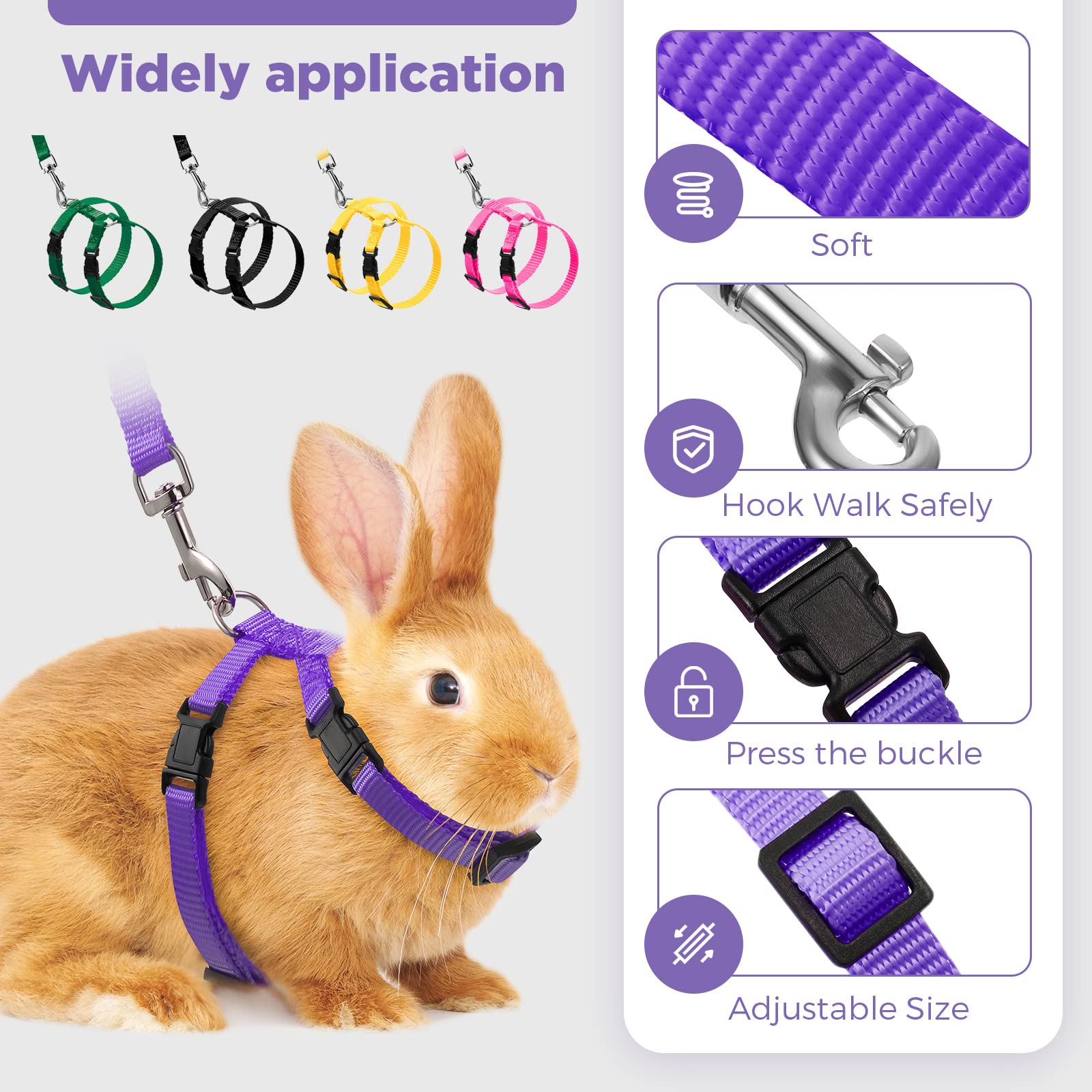 Outus 5 Pieces Adjustable Rabbit Harness and Leash Set Escape Proof Bunny Harness Vest for Pet Running Walk Jogging Bunny Cat Pu