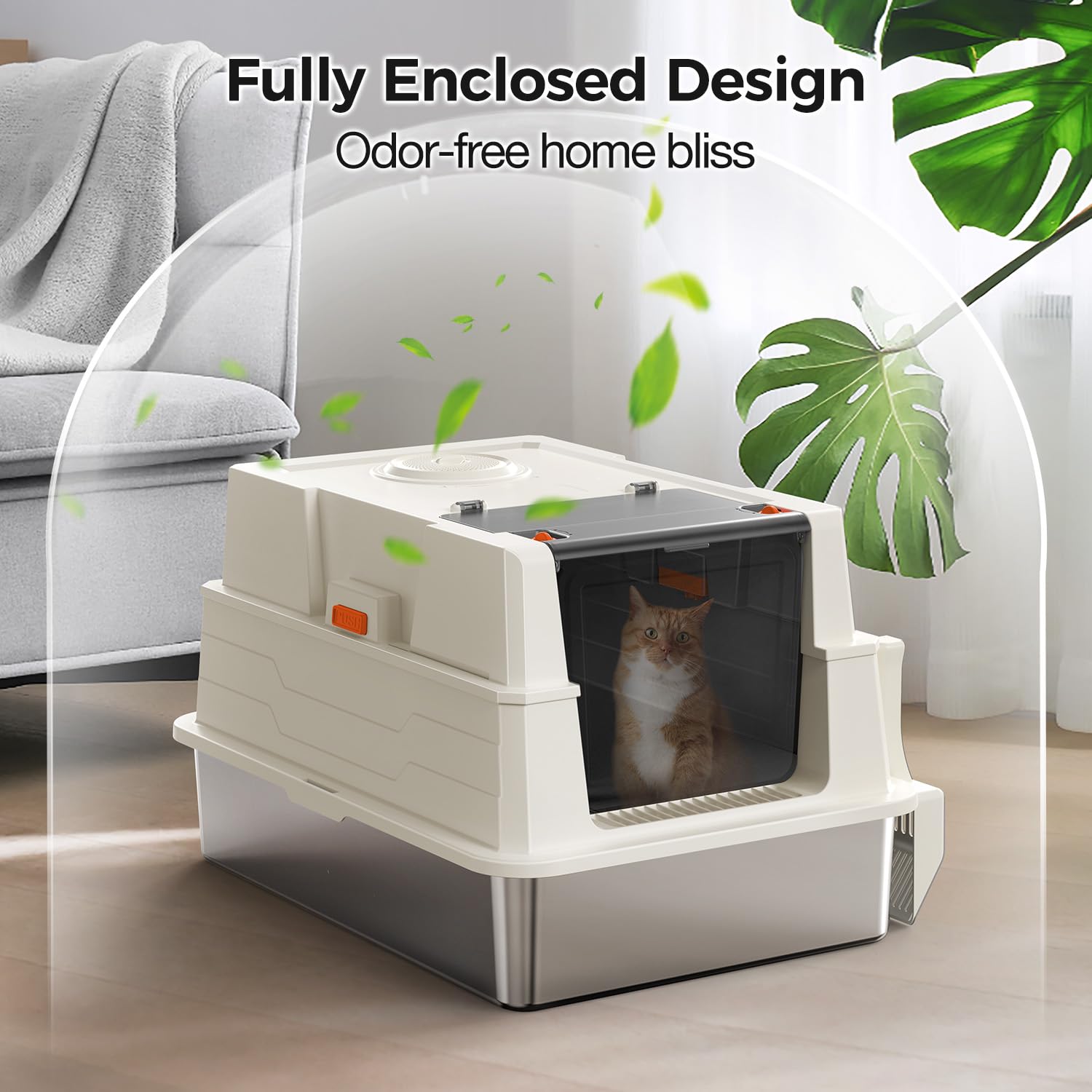 Xxxl Stainless Steel Litter Box With Lid,28 L X 20.5 W X 16.5 H Extra Large Cat Litter Box Enclosure For Large And Multi-C